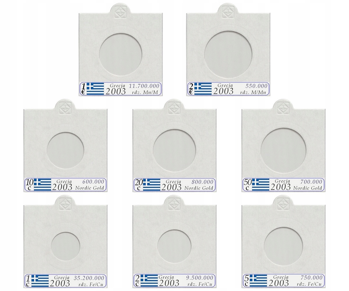 Komplet 122 držáků na euromince Řecko popisy