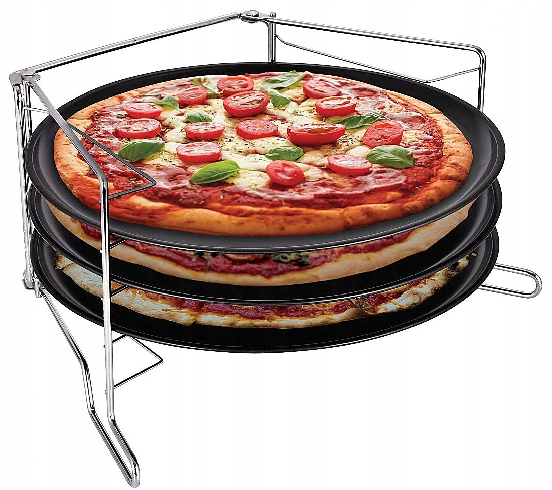 

Zestaw 3 Blach do Pieczenie Pizzy Stojak Komplet