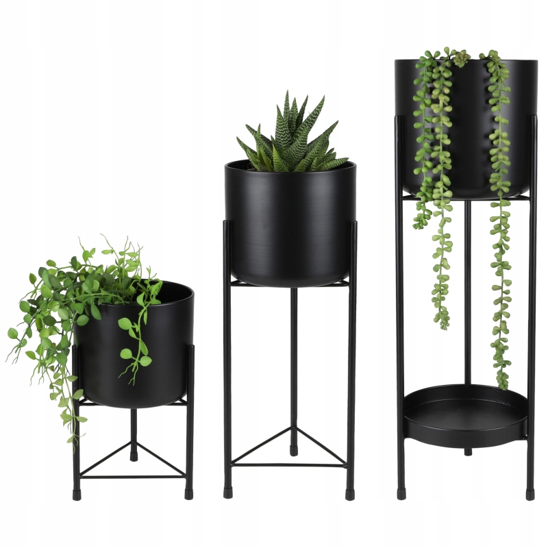 Stojan na kvety 3ks, kovový, čierny