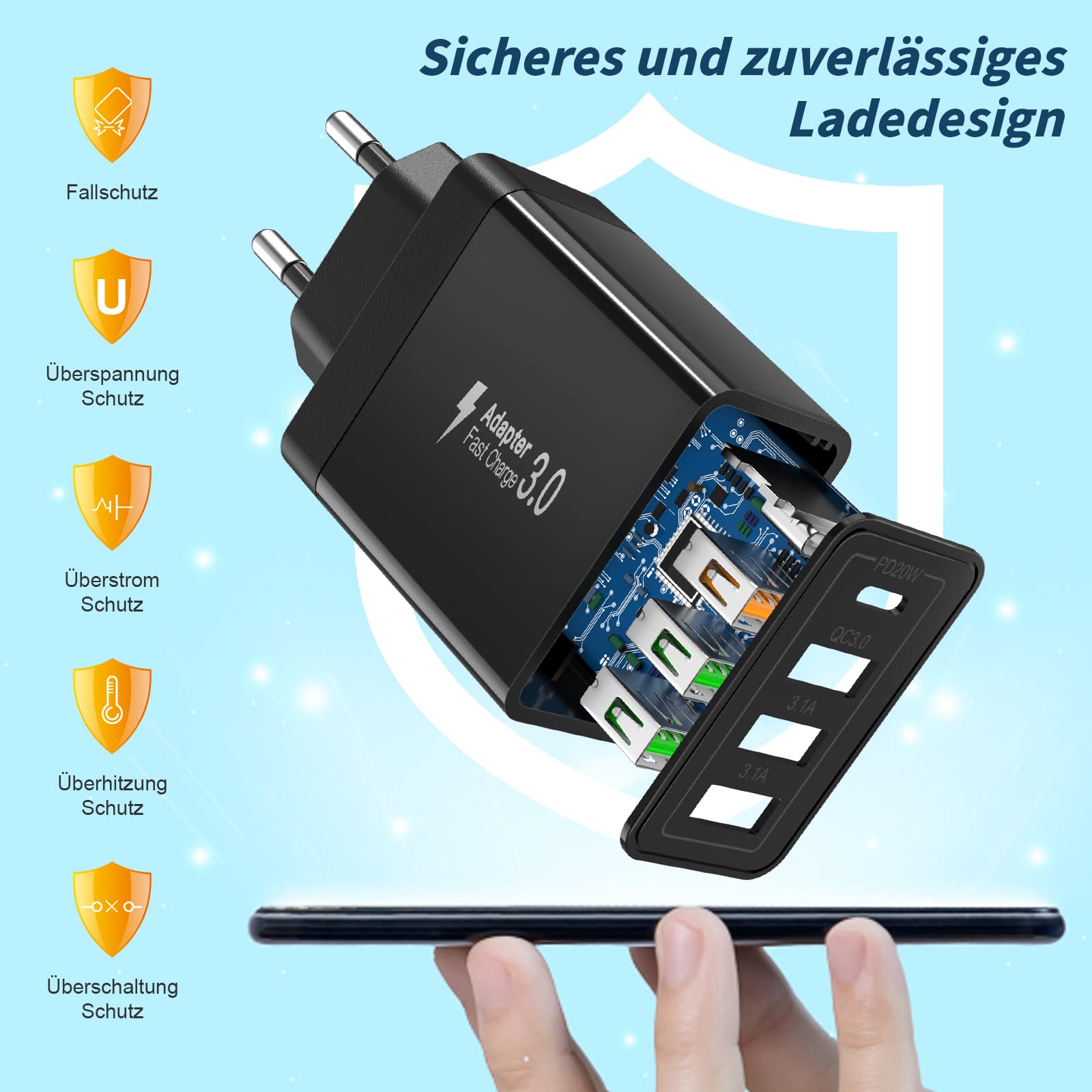 Ładowarka USB C 35 W, Acezeek do szybkiego ładowaniaPD20 W/QC3.0/3.1A — miniatura 4