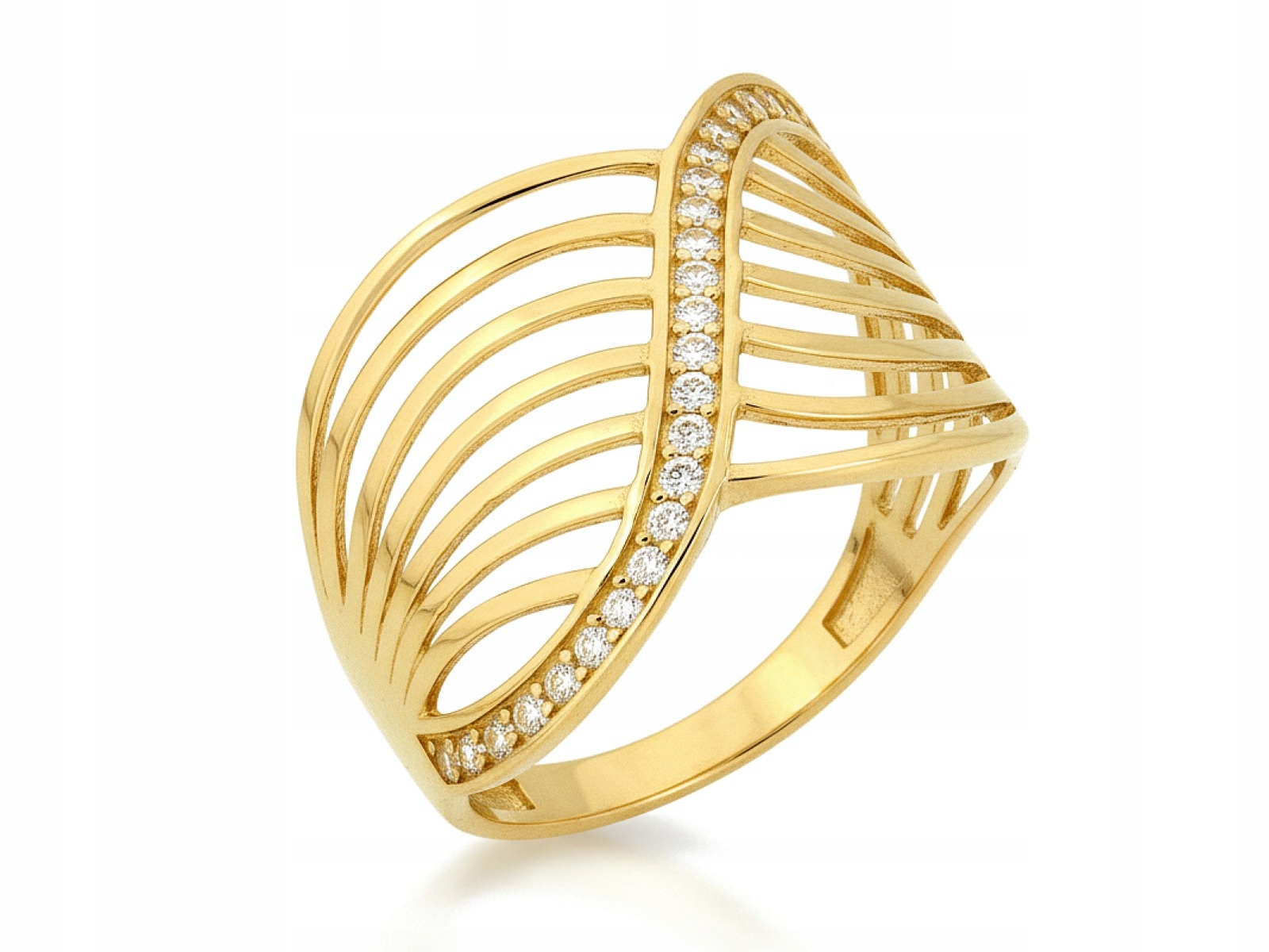 Zlatý prstýnek 585 Ażur s bílými zirkony r19 Ažurový 2.76g dárek