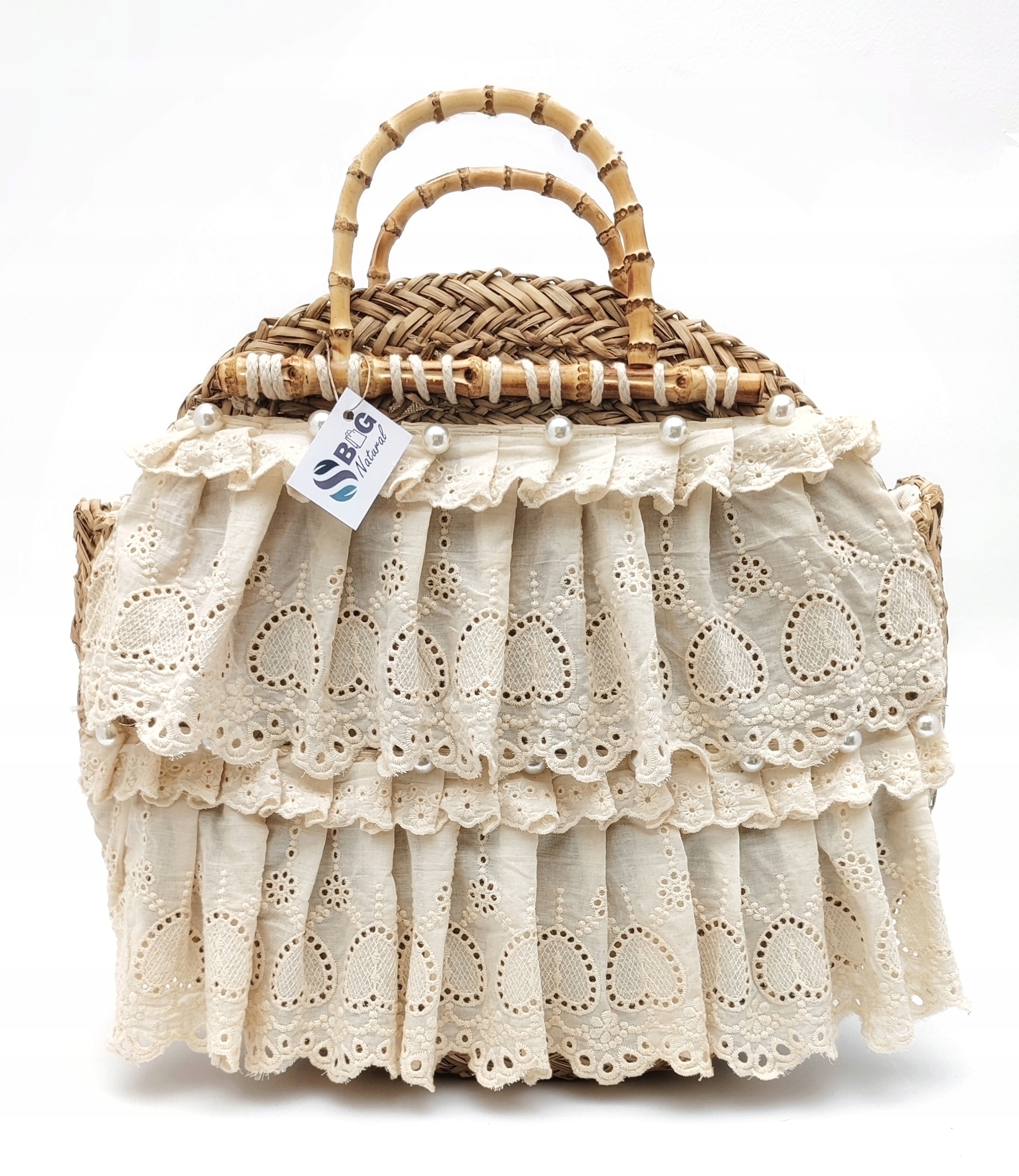 Dámská kabelka Pletený košík z mořské trávy Boho Volánek SBagNatural