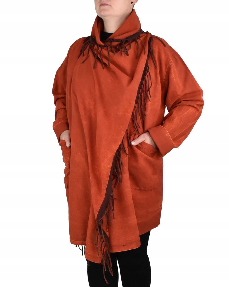 Kardigan Tida, dýňový, hnědé třásně