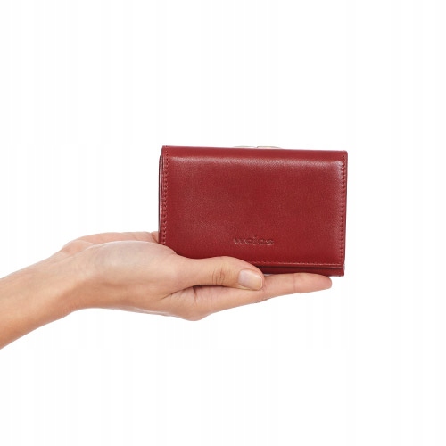 Dámská Kožená Peněženka elegantní prostorná Přírodní Kůže červená Wojas