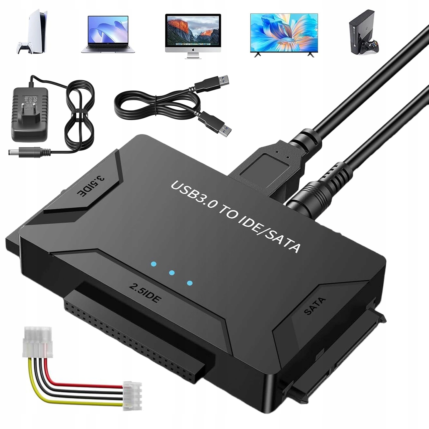 Adaptér Usb 3.0 na Sata/sata Ssd/ide 2.5"/3.5" Černý Podpora až 6 Tb