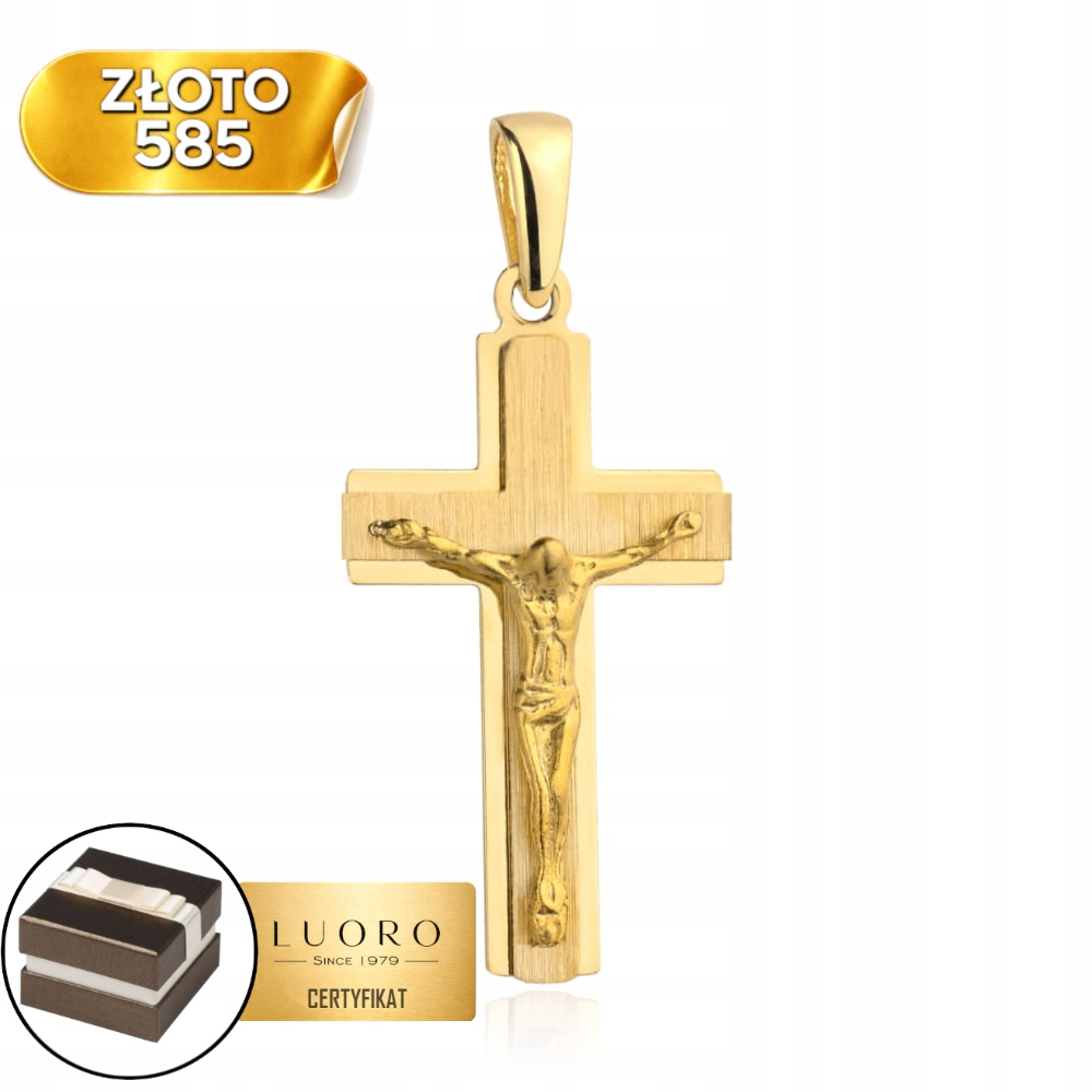 Zlatý Křížek 585 14K S Obrázkem Ježíška 3,3 CM Elegantní Dárek