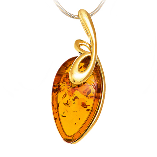 Zlatý Přívěsek z přírodního baltský jantar ze Stříbra pozlacený jako Dárek