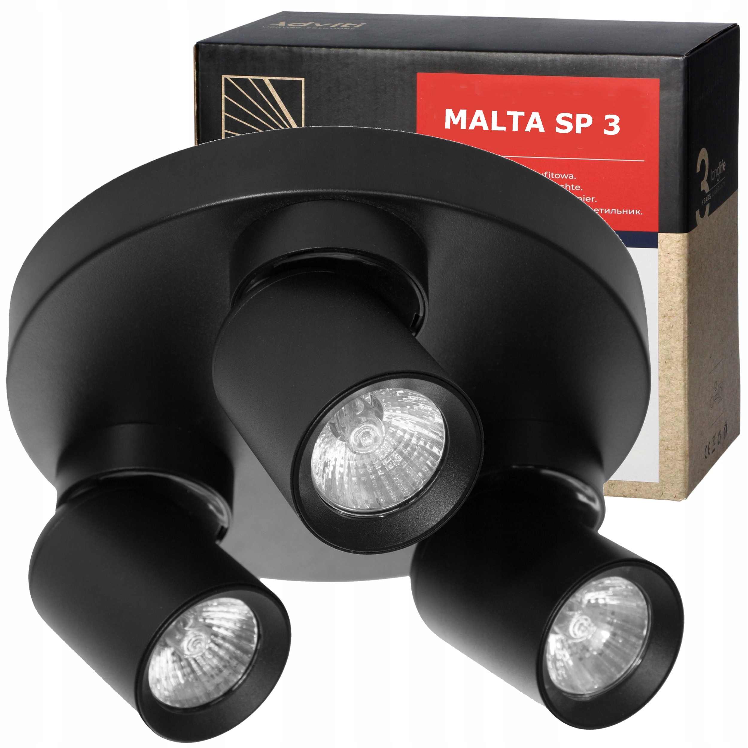 LAMPA SUFITOWA ŚCIENNA OPRAWA HALOGENOWA 3x GU10 LED SPOT RUCHOMY OBRACANY