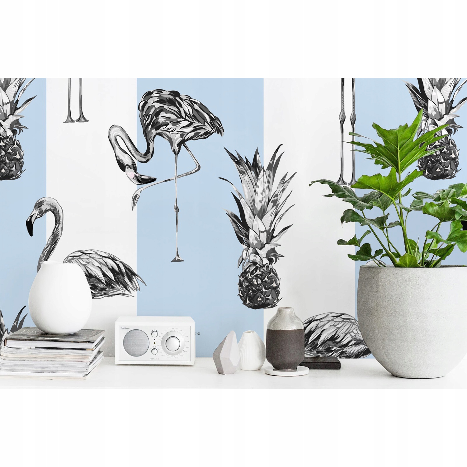 

Fototapeta do salonu Flamingi i ananasy 312x219 cm