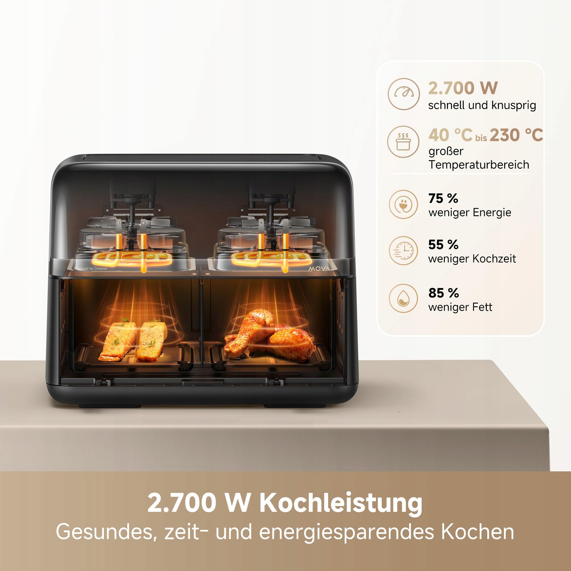 MOVAAEROCHEF FD20 Pro Frytkownica Beztłuszczowa 9L 2700W Termoobieg 40-230C — miniatura 3