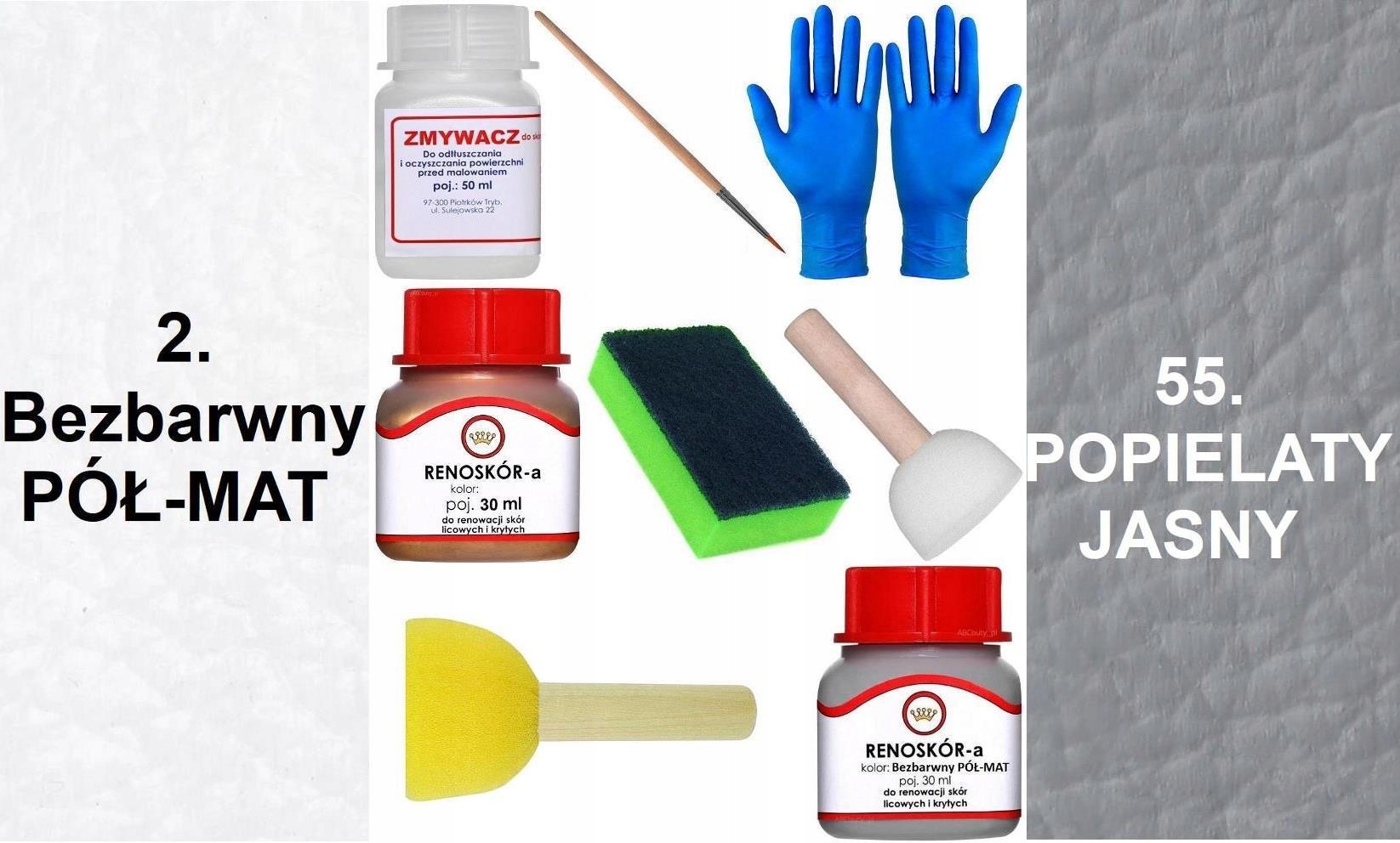 Zestaw Do Renowacji Skóry Kierownicy Bezbarwny Półmat Farba Popiel Jasny 55
