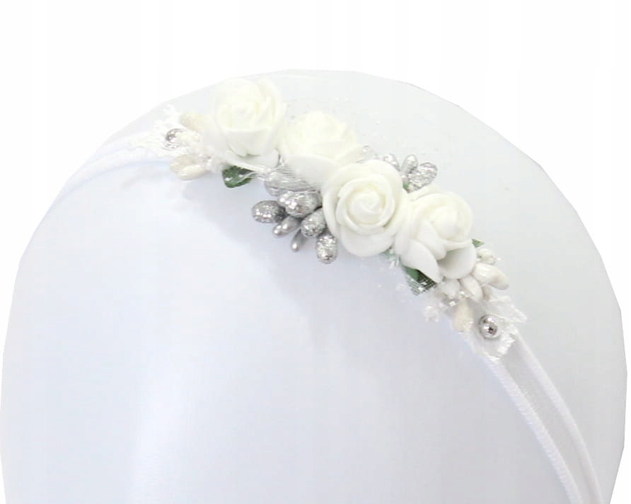 Opaska dla niemowląt do chrztu biały srebro