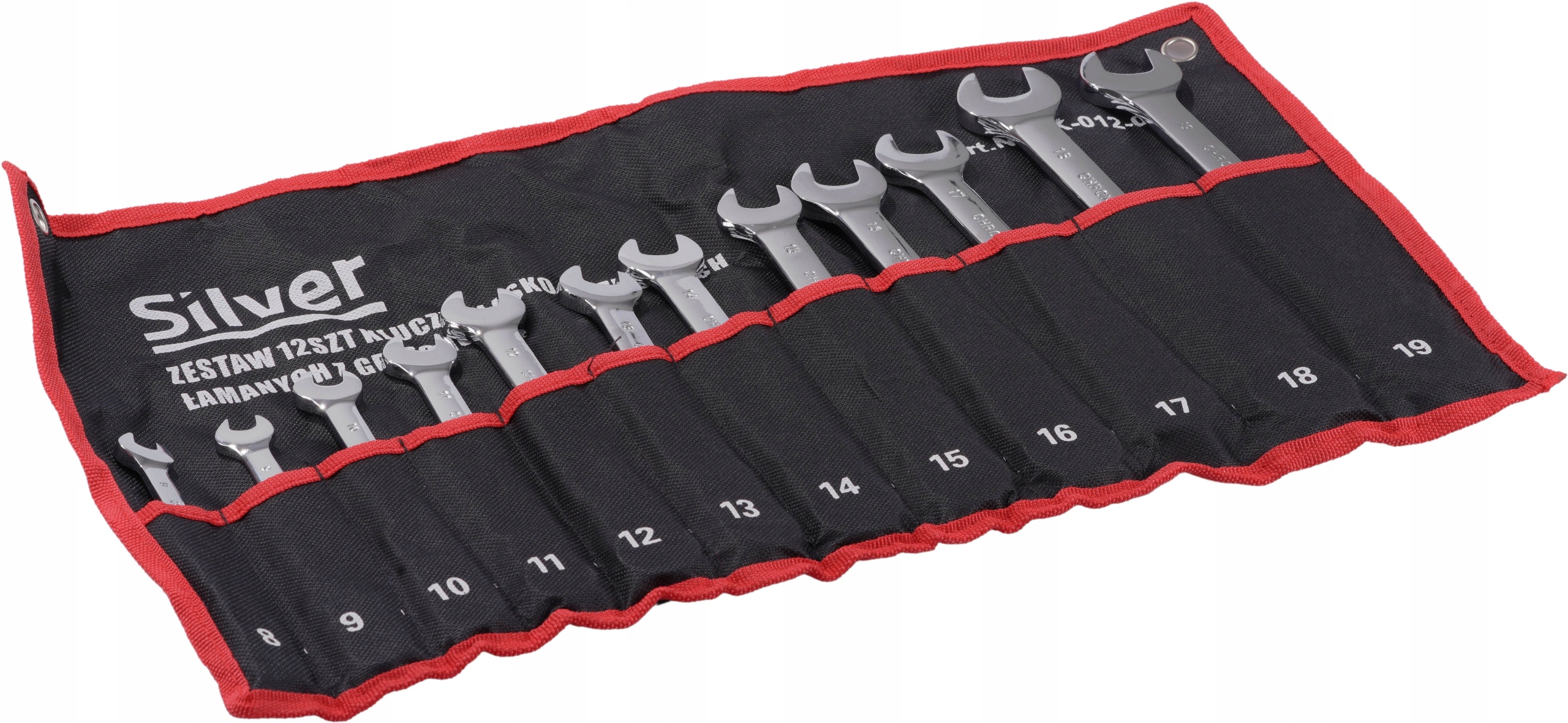 ZESTAW KLUCZE PLASKO OCZKOWE Z GRZECHOTKA LAMANE Producent code ZEST KLUCZY 8 19 mm 12 elem