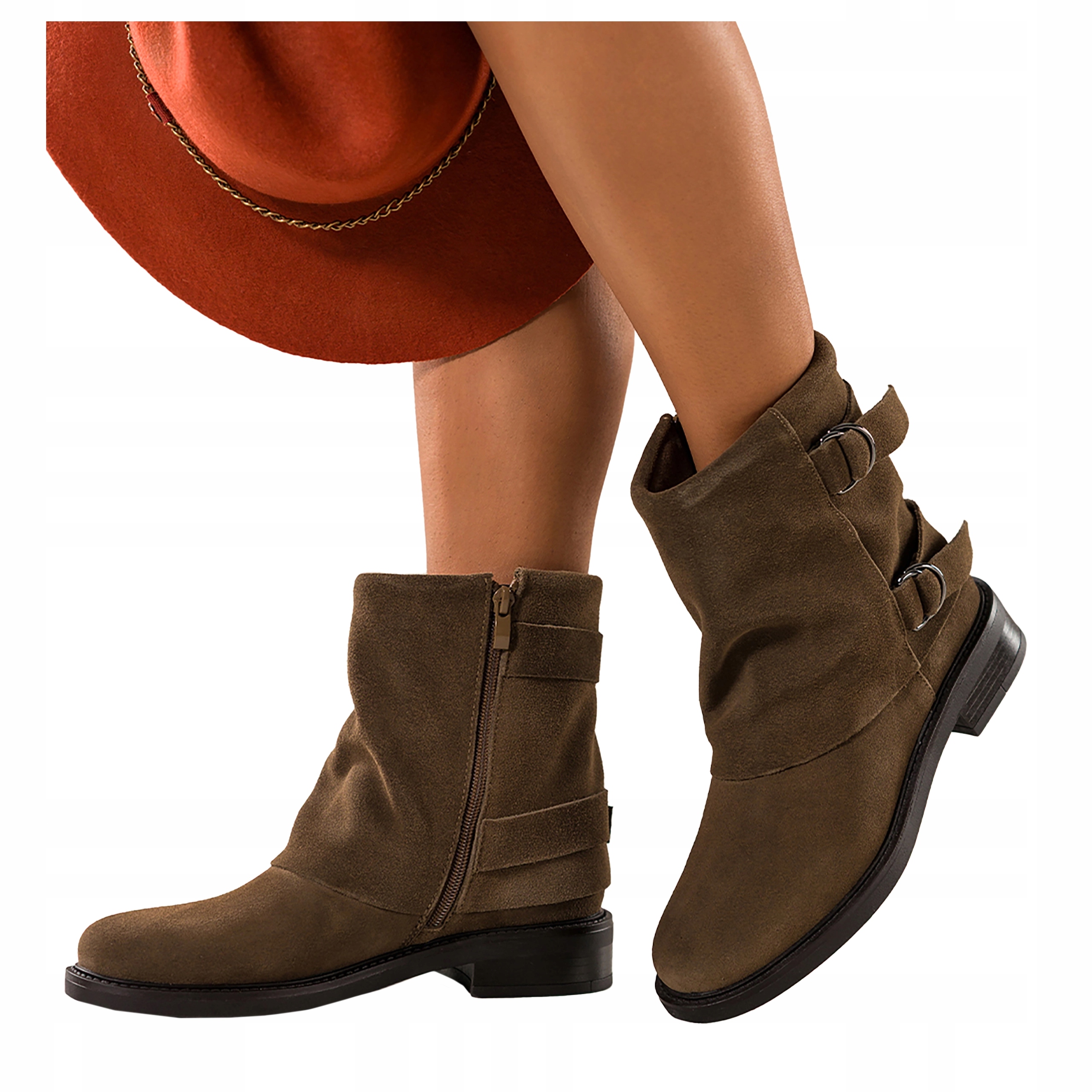 Kotníkové Boty Hnědé Kožené Dámské Široký Svršek Nízký Podpatek Pohodlné r 36