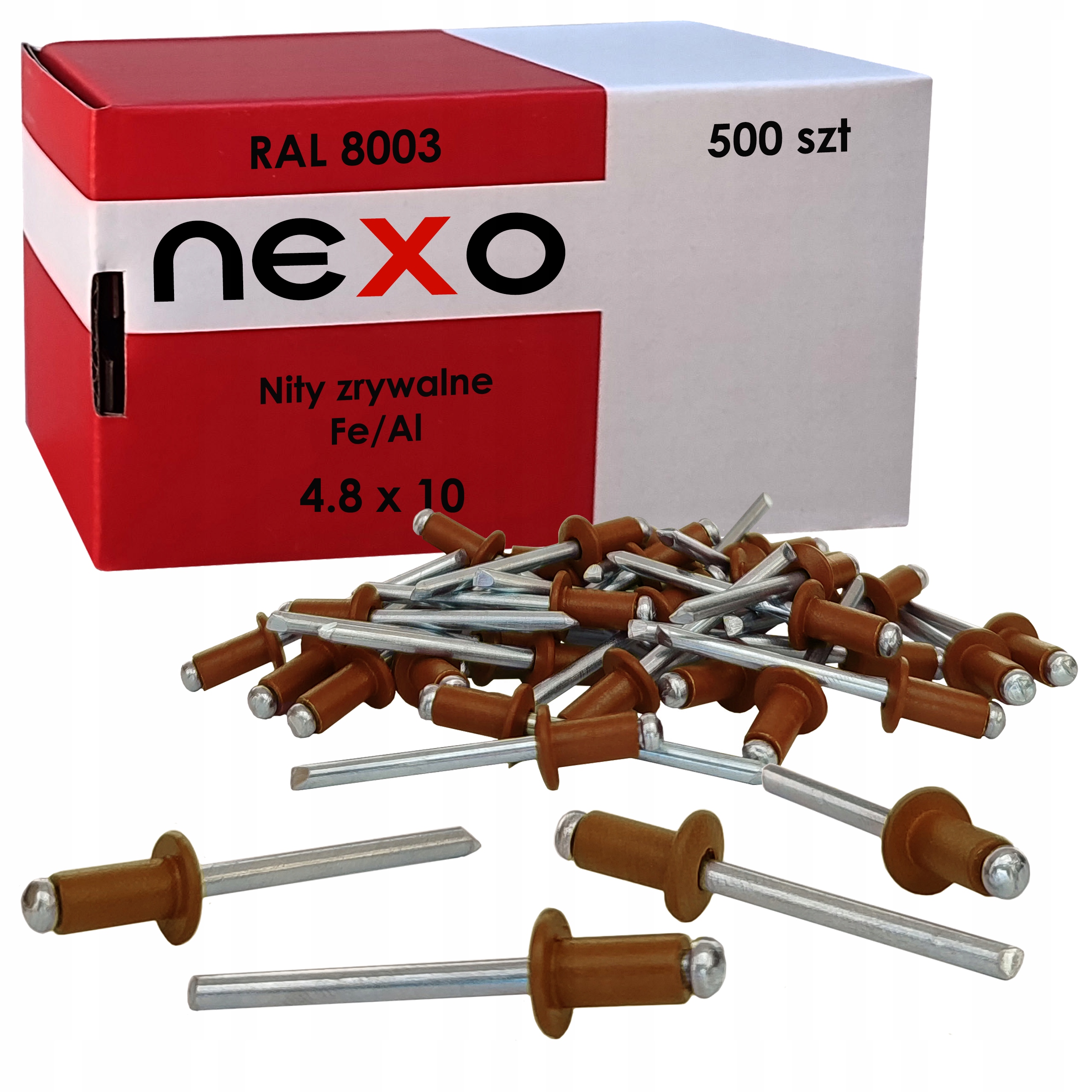 Nity Zrywalne 4,8x10 mm Aluminiowe Brąz Ral 8003 Nit Zrywalny Fe/al 500szt