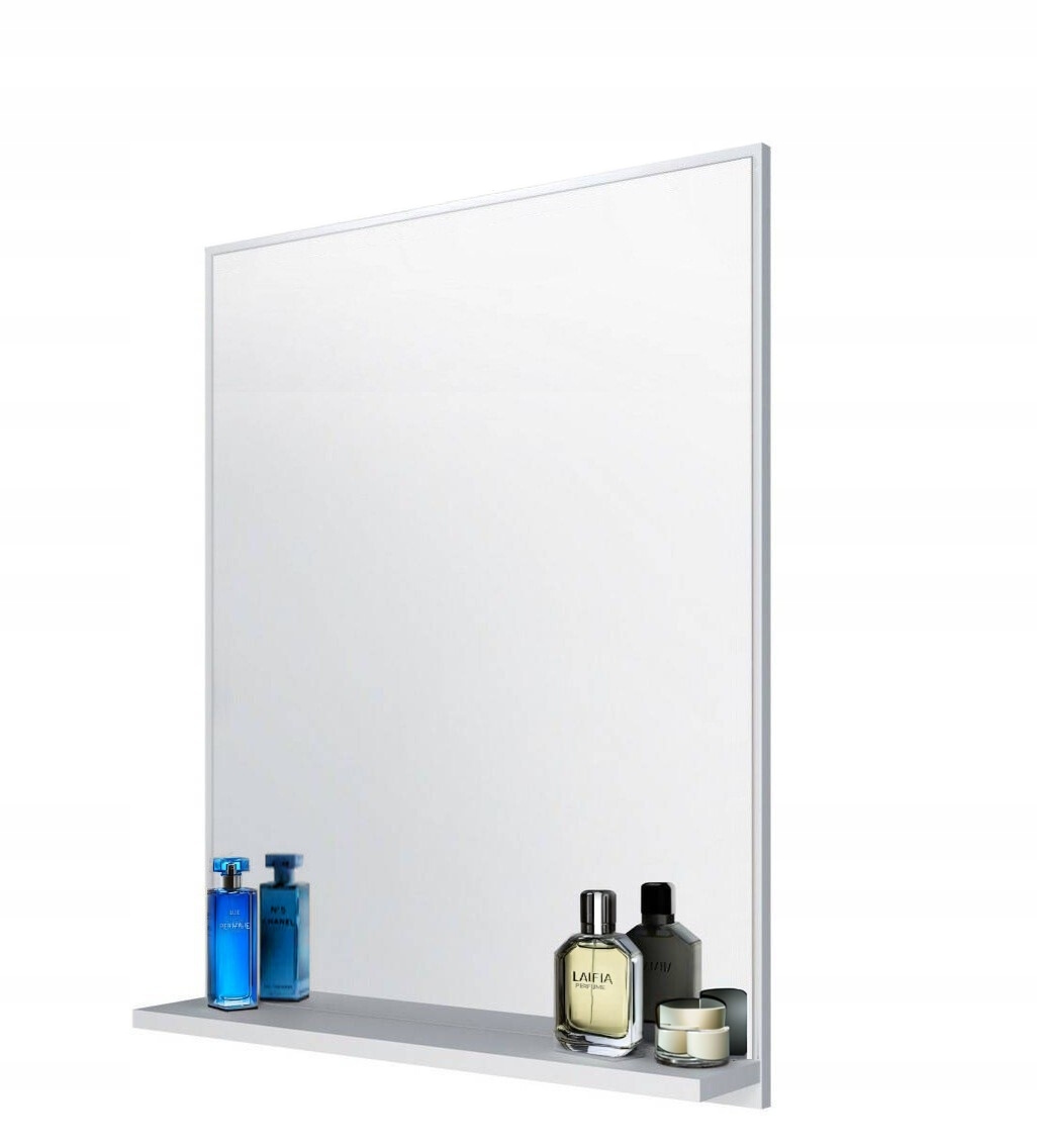 Zrcadlo obdélníkové, závěsné, 64 x 52 cm, bílá matná police