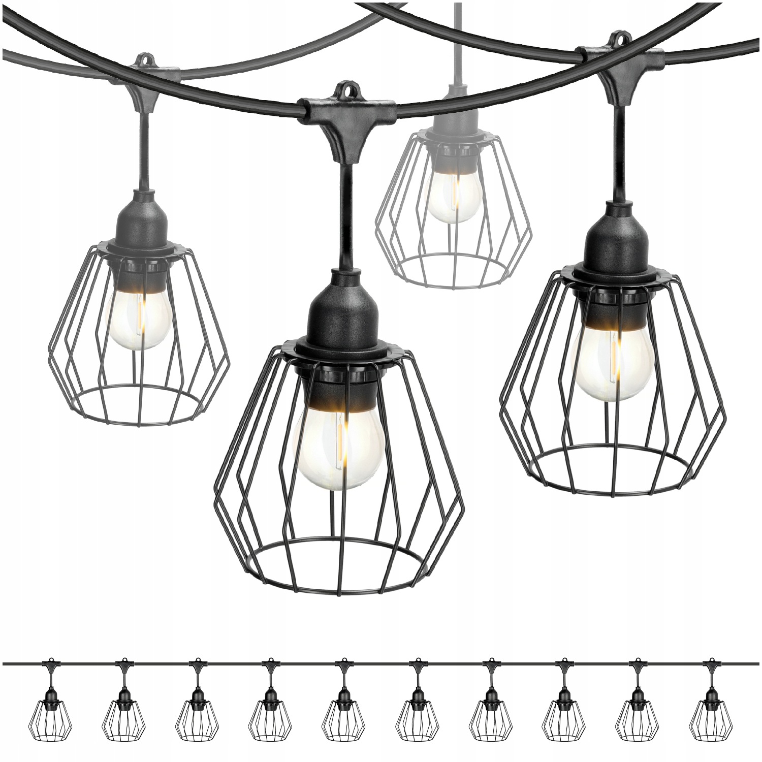 Loftová zahradní girlanda 10 m, kabel 5 m, 10 x E27, IP44 Crete Kobi