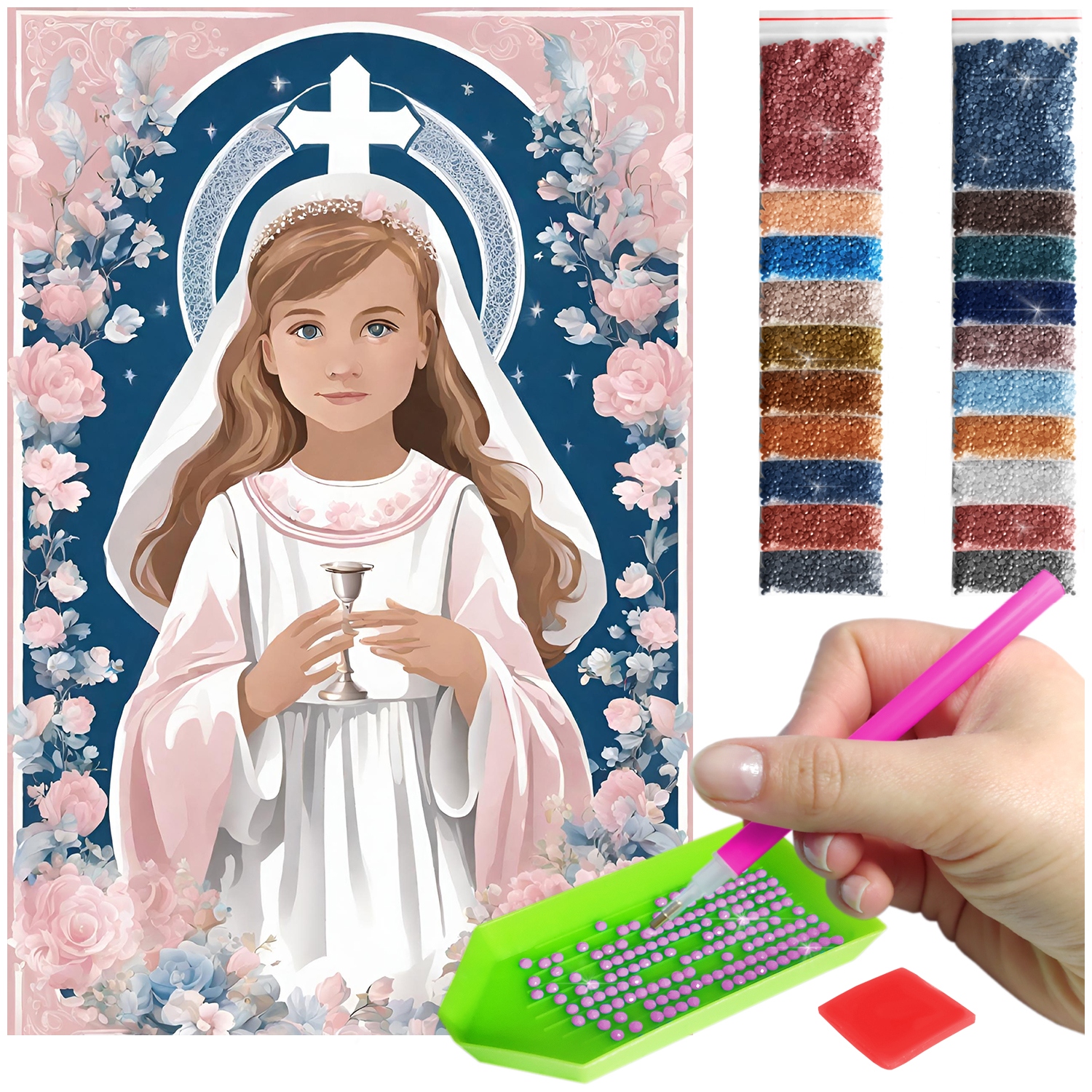 Výšivka Diamantová Diamond Painting mozaika malá holčička sada pro přijímání