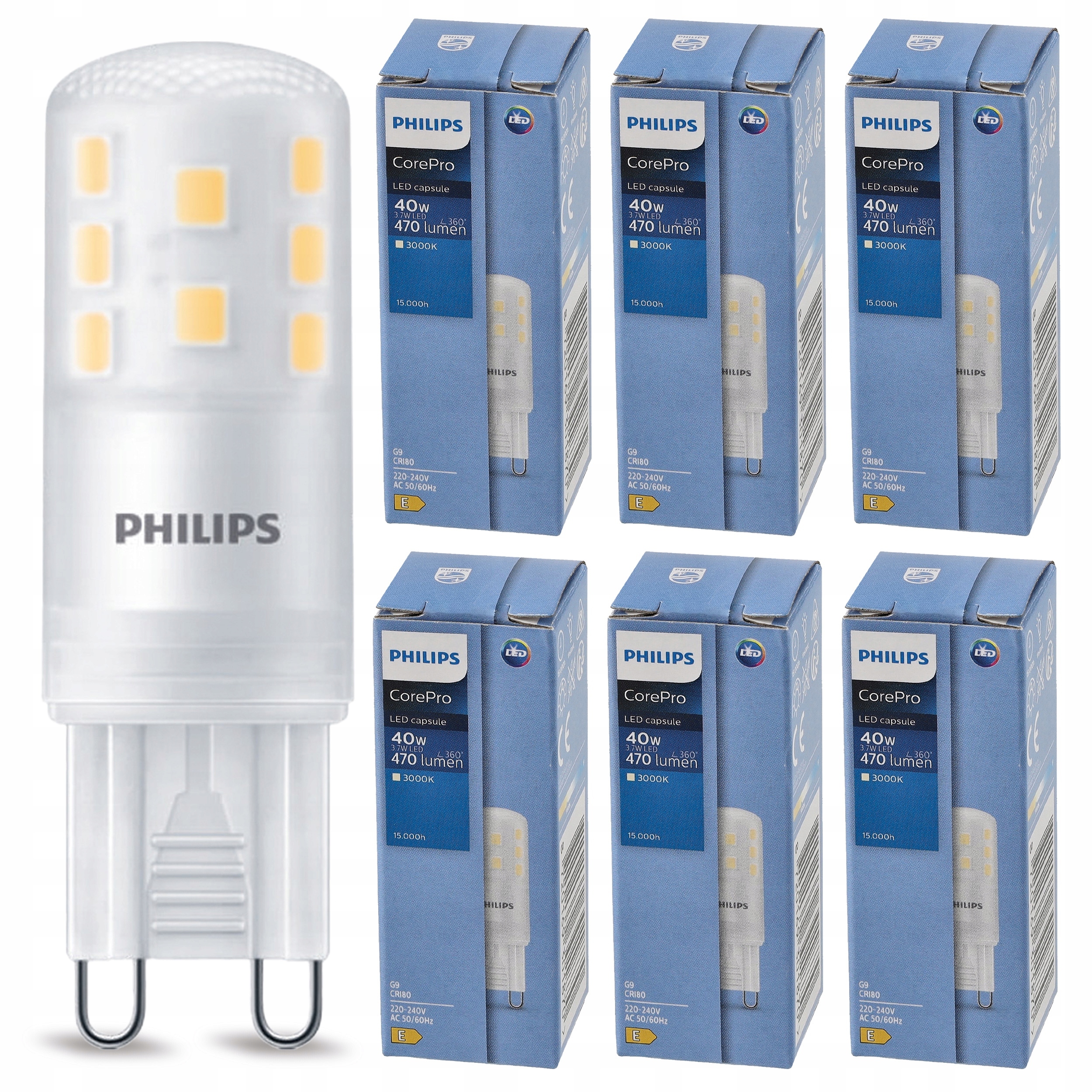 6x Led žárovka Philips G9 3.7W – 470lm Teplá barva 3000K CorePro
