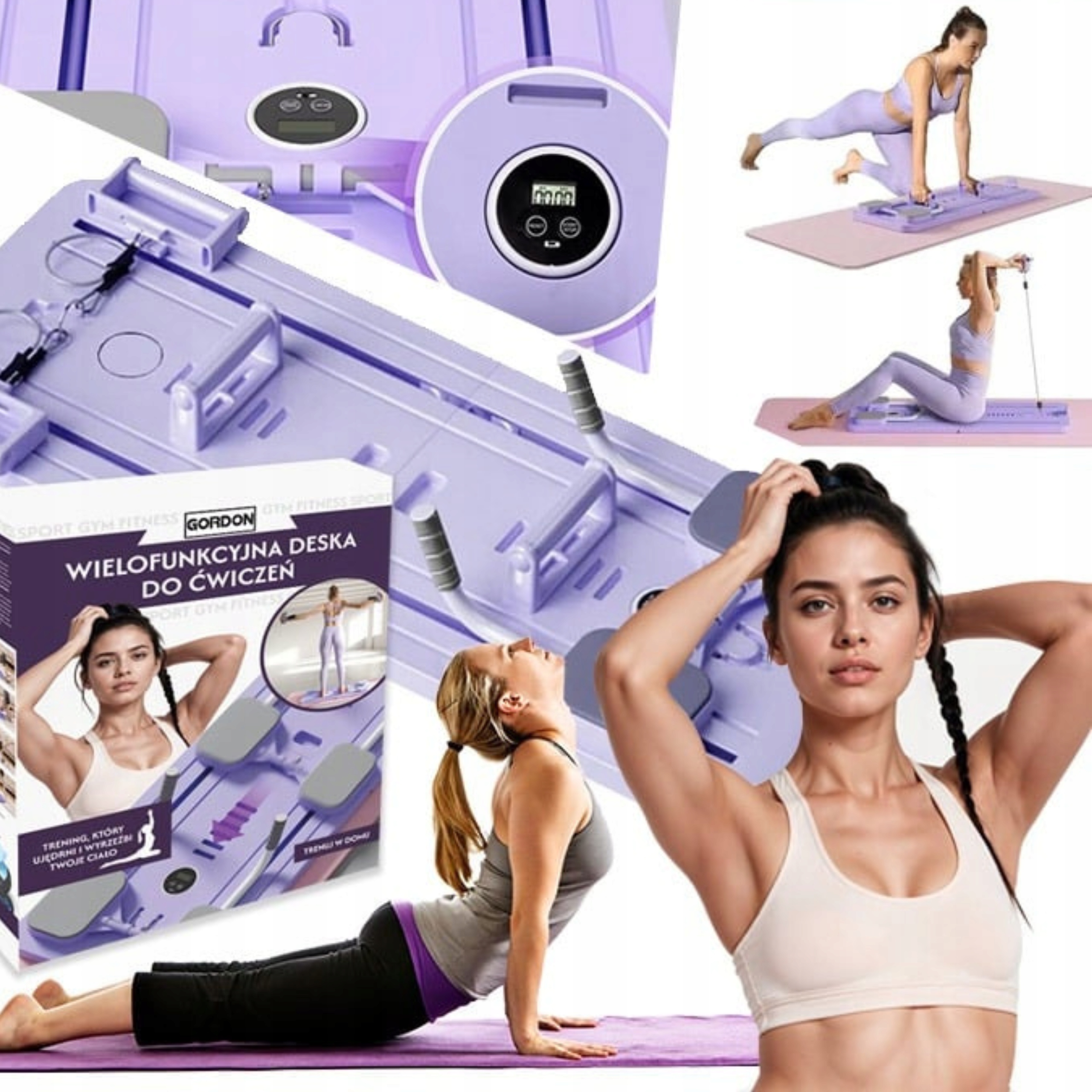Wielofunkcyjna Deska Do Ćwiczeń LCD Gumy Pilates Reformer 10W1 Uchwyty