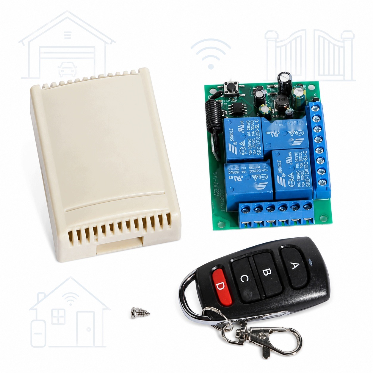 Moduł Przekaźnika AC85 265V 433.92MHz Ask do Bramy Garażowej Domu