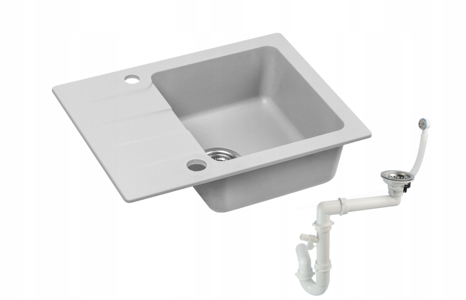 

Moderno Zlew Granitowy Bari Szary 58x43 Syfon
