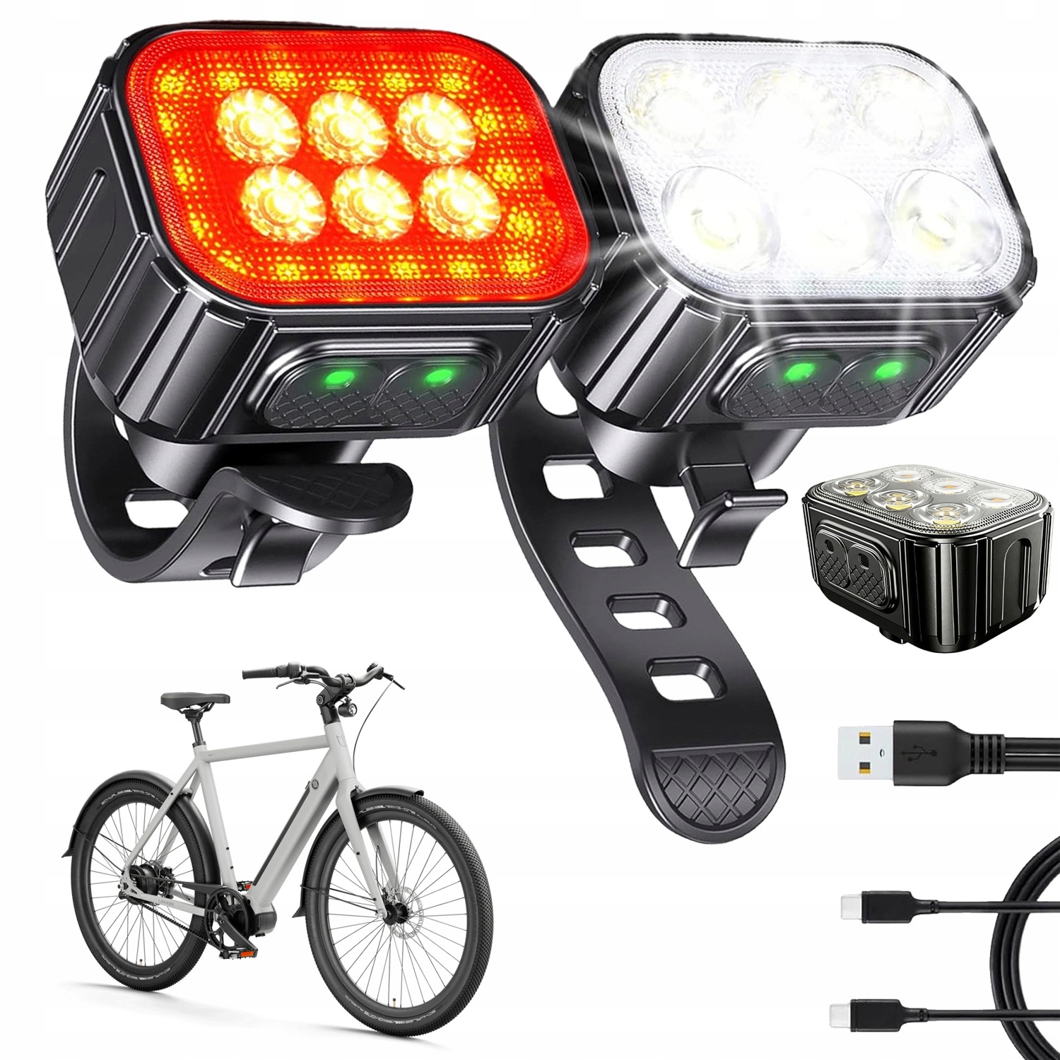 LAMPA ROWEROWA ZESTAW PRZÓD + TYŁ LED MOCNA OŚWIETLENIE ROWEROWE