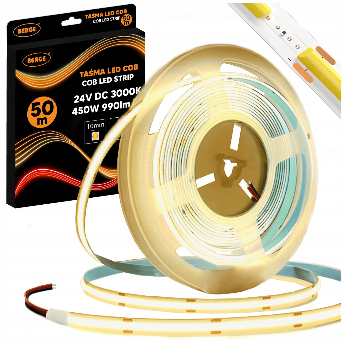 Led pásik Cob Neon 24V 50m Veľká rolka 480 diód 9W 990lm 3000K teplý 8mm