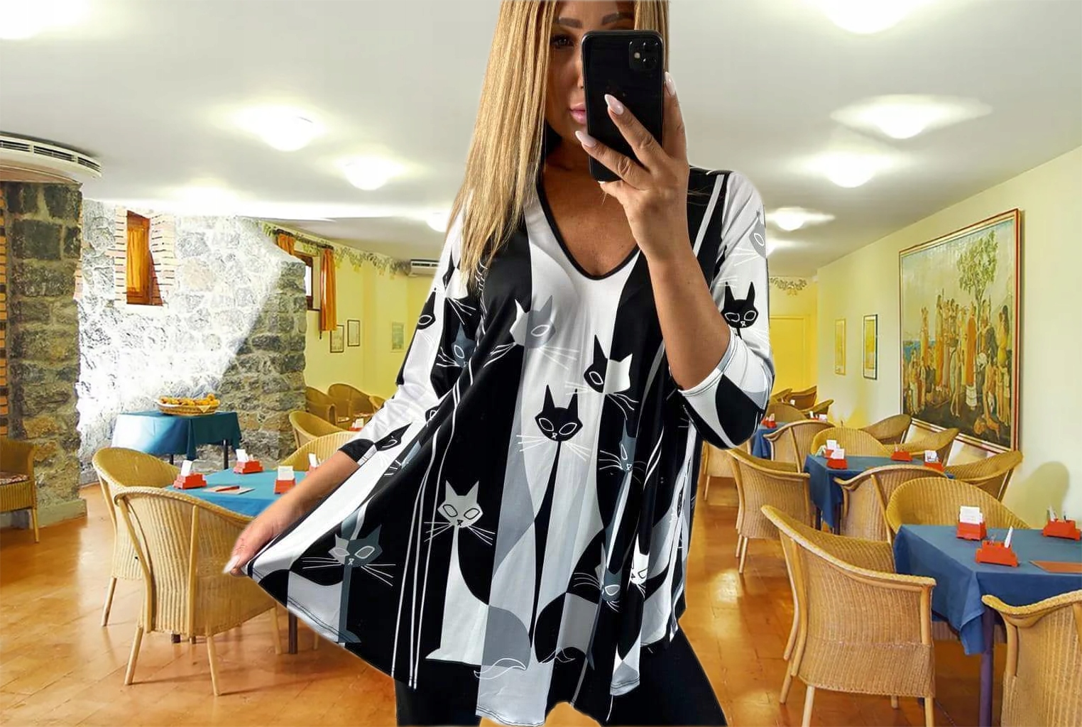 BAWEŁNIANA TUNIKA DEKOLT V-NECK roz. 50 Rozmiar 50