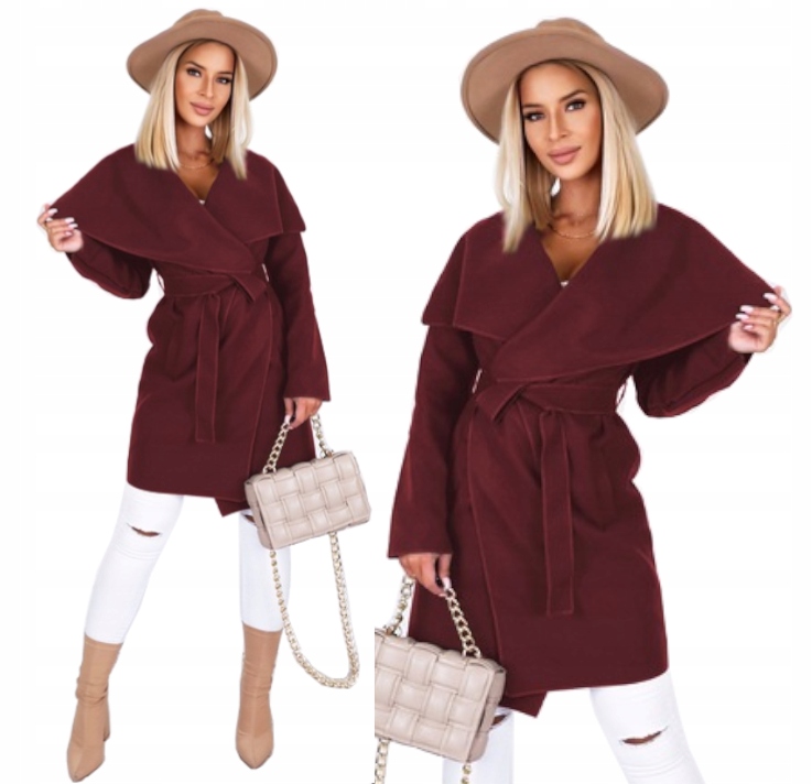 

Piękny Kobiecy Płaszcz Wiązany Pasek Flausz Kolory