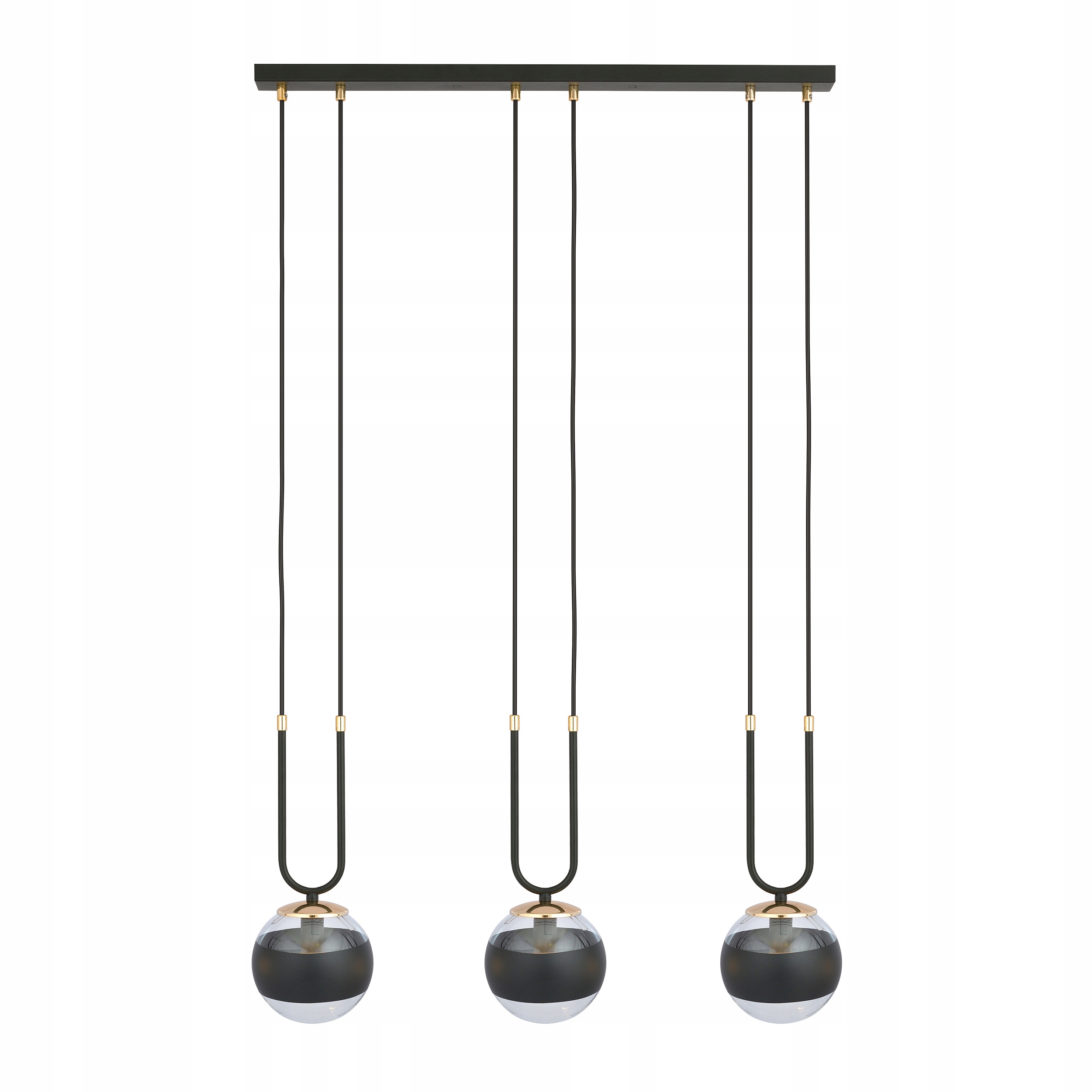 Závesná lampa Glam 3 tienidlá čierna zlatá sklenená lampa do jedálne nás stôl