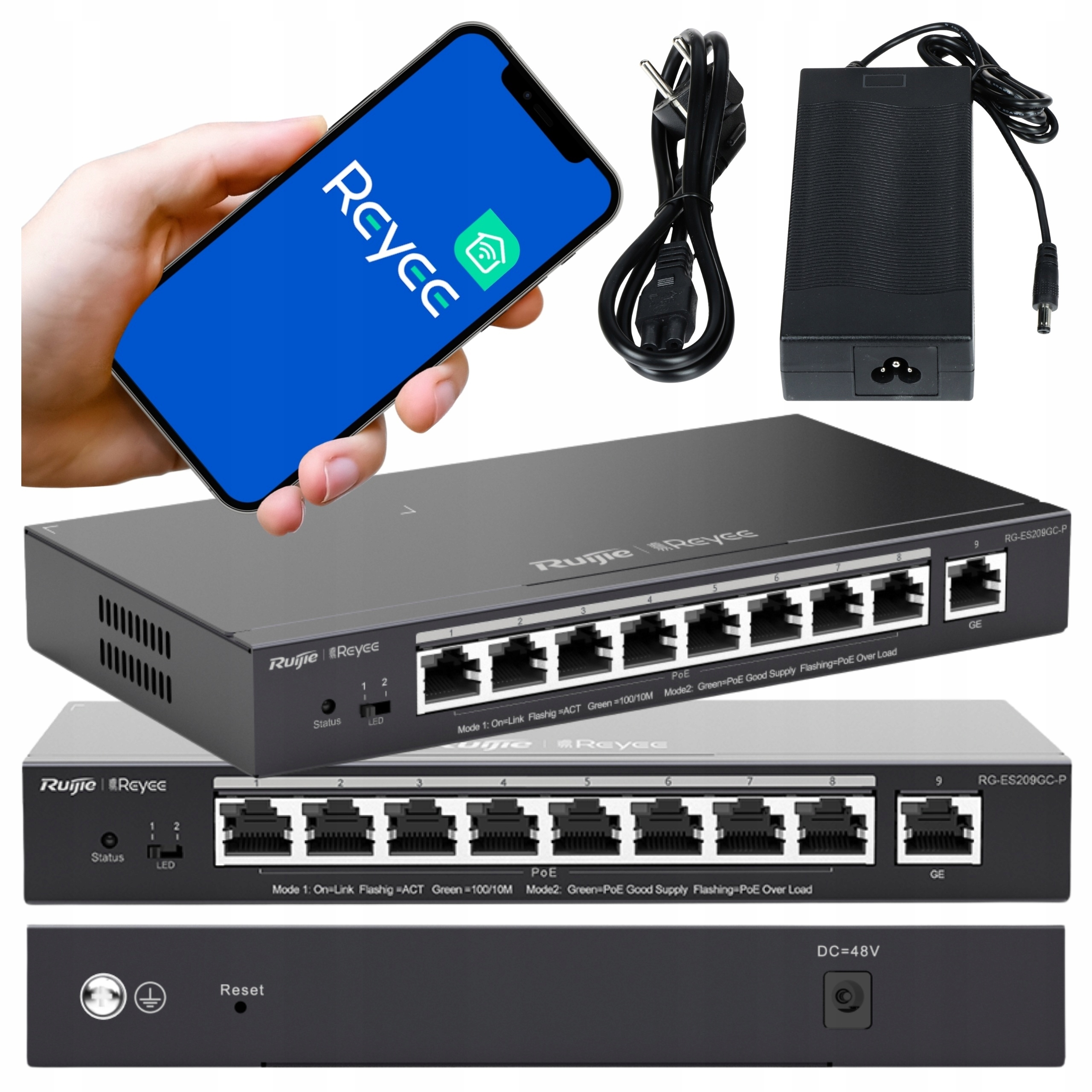Switch PoE Ruijie RG-ES209GC-P 9portový spravovatelný s podporou cloudu
