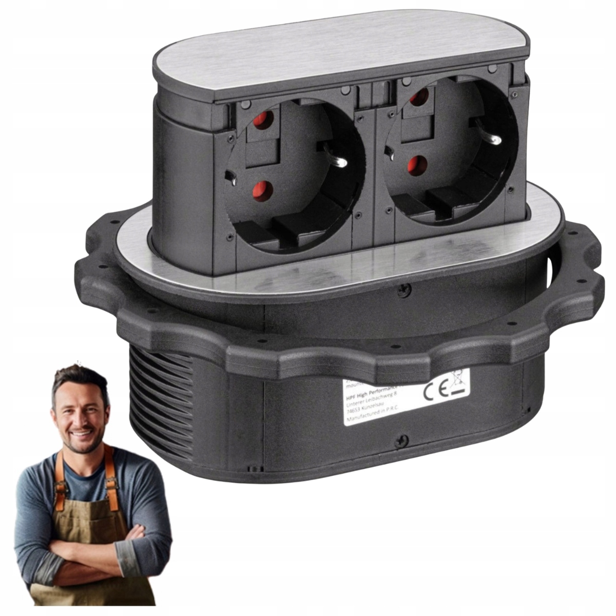 Výsuvné nábytkové zásuvky Hafele Piccolino 2x Schuko inox