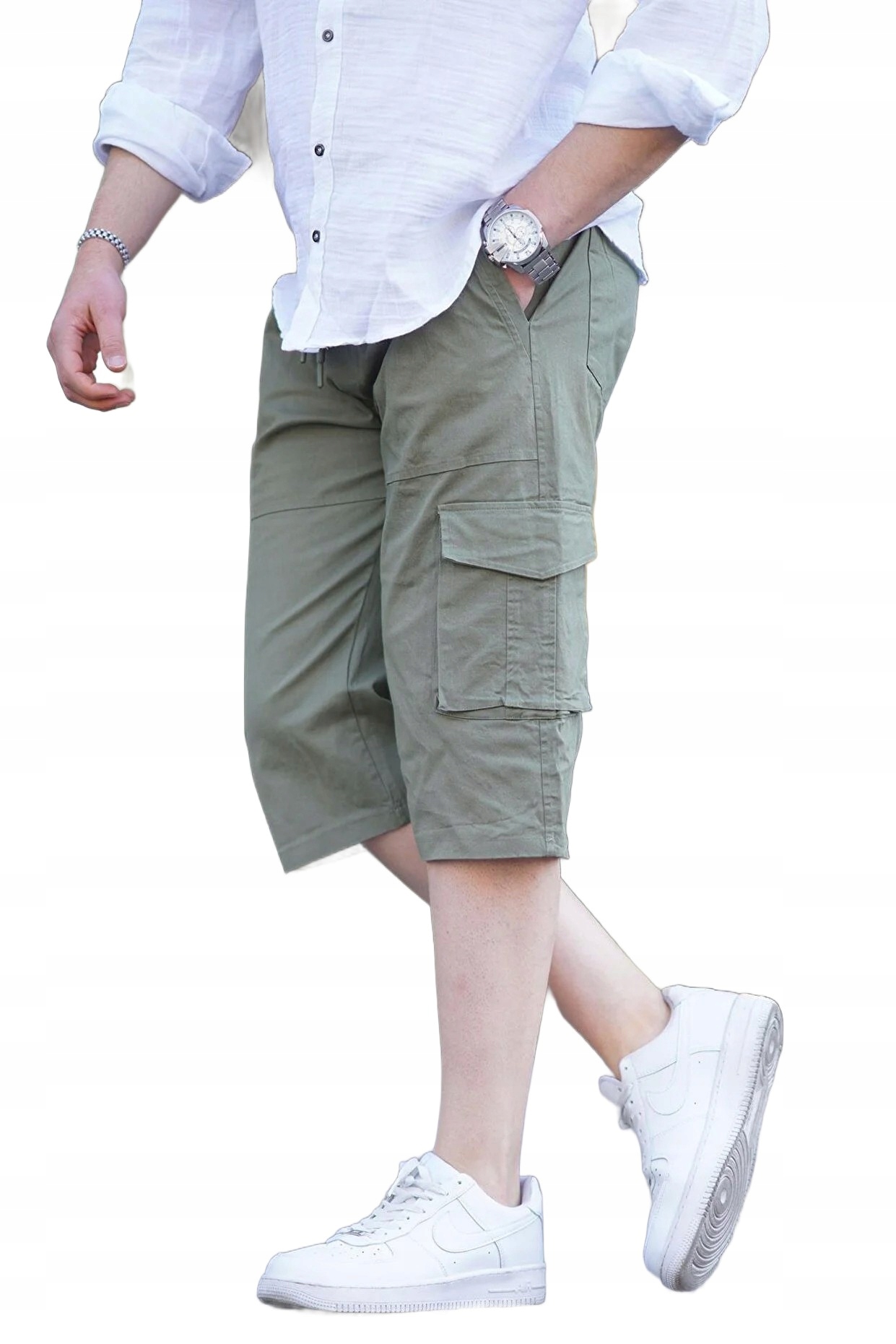 Madmext Pánské Kraťasy Kapsáče Khaki Kapsy Do Poloviny Lýtka L 5DA