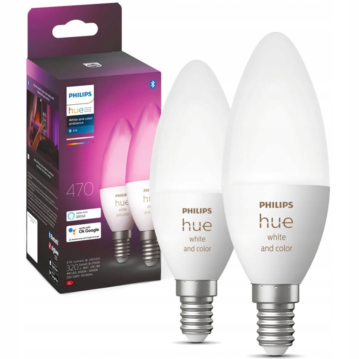2PAK Led žiarovka Sviečka 5,3W Cct Rgb Philips Hue Bluetooth Zigbee