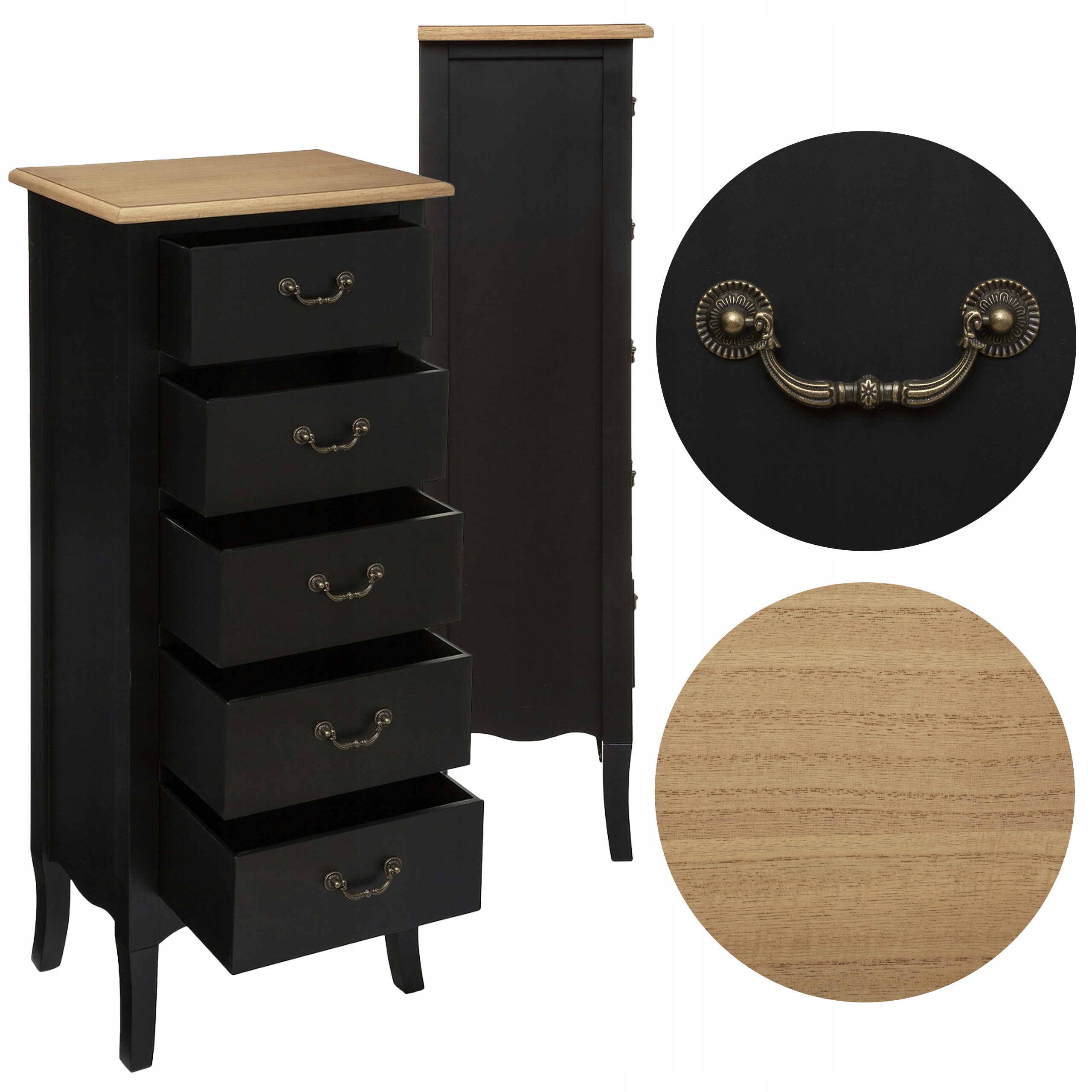 Klasická čierna komoda s 5 zásuvkami na oblečenie a dokumenty Regál do obývačky