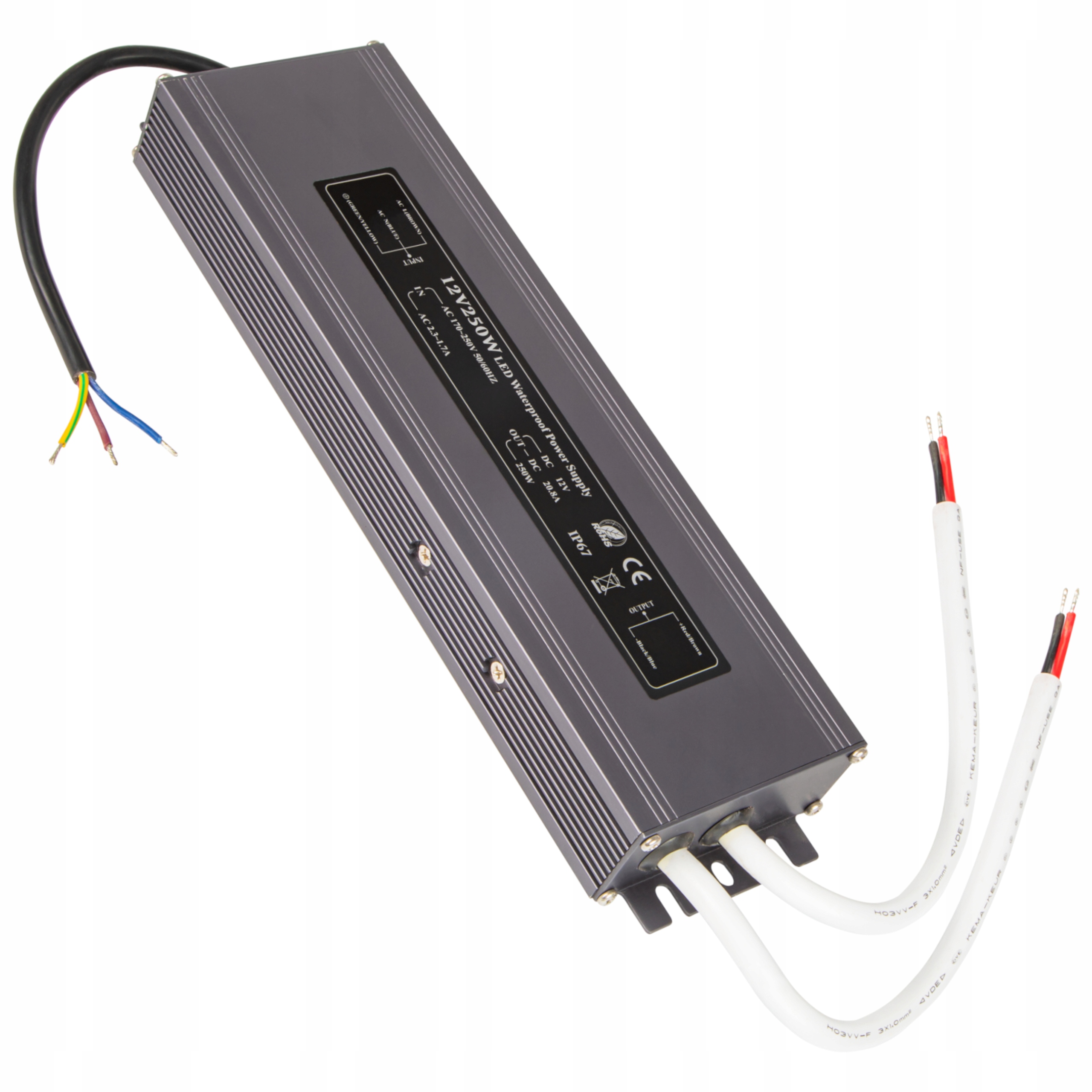 Led zdroj 12V 21A 250W Vodotěsný IP67 Ultra Slim Montážní Páska