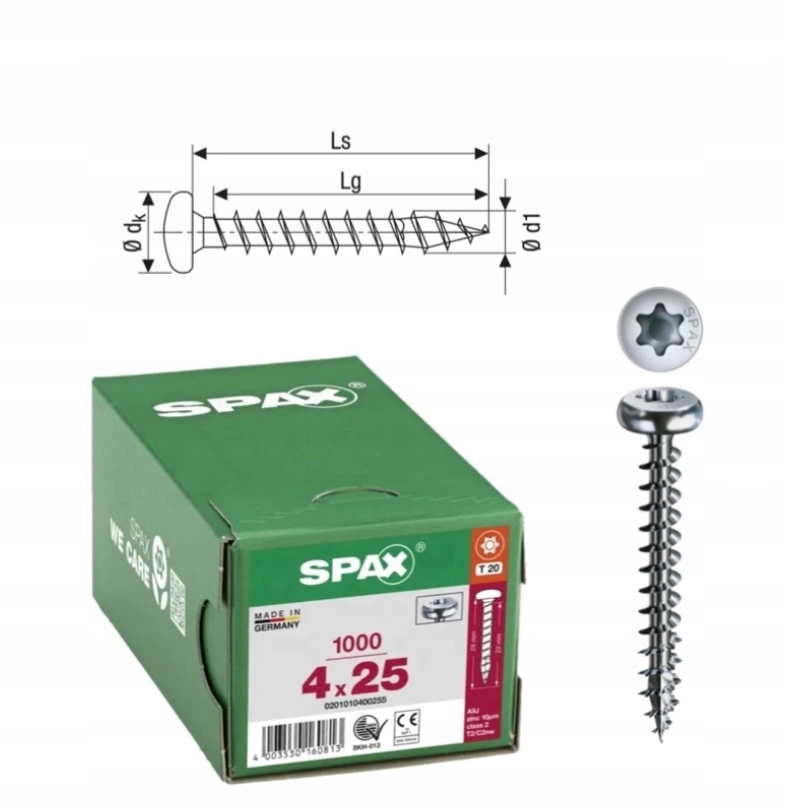 Univerzální šroub na dřevo spax 4 x 25 Wirox Hb Tx 1000 ks