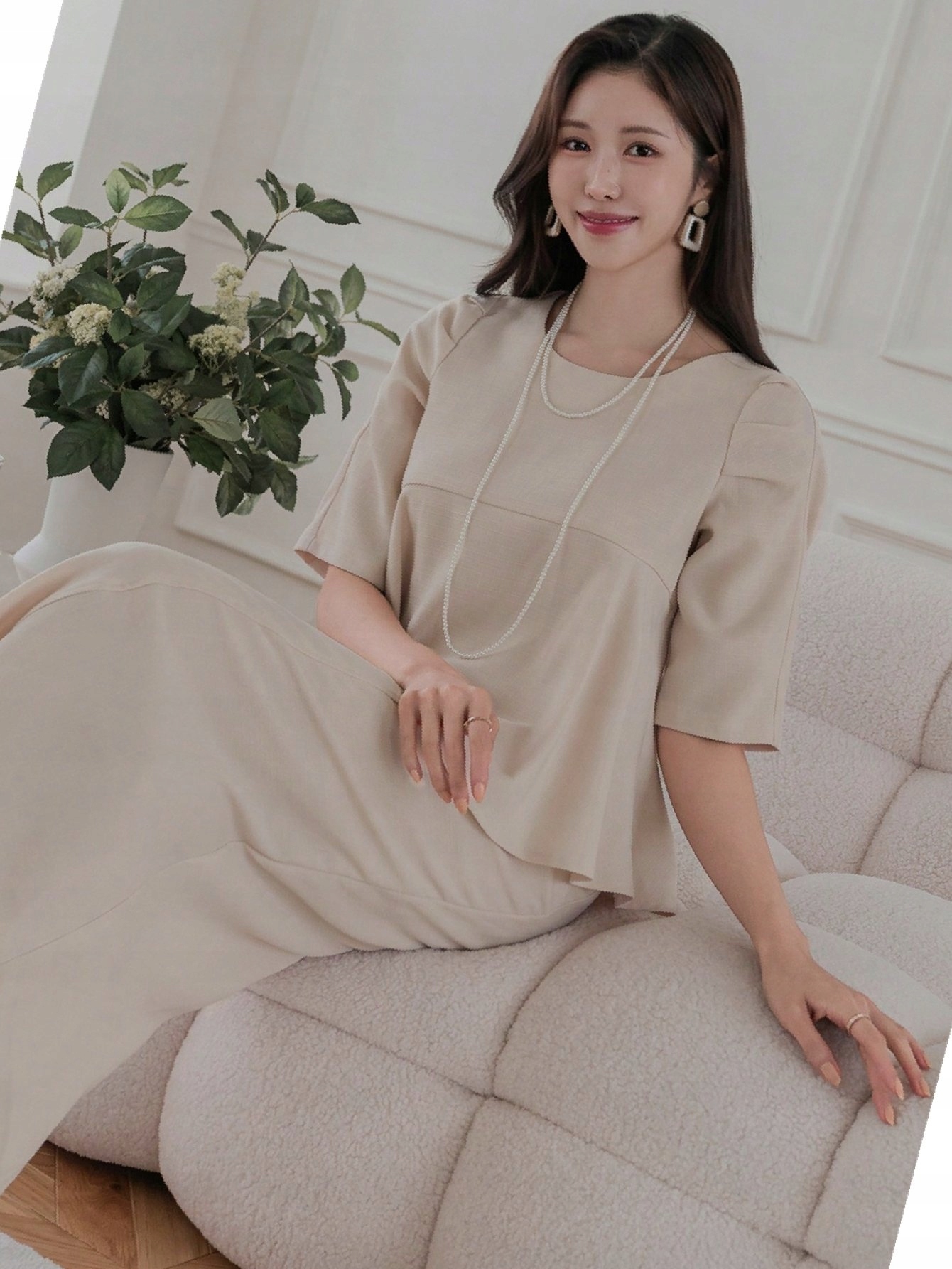 Elegantní komplet Béžová Sukně Za koleno Košilka Xs 34