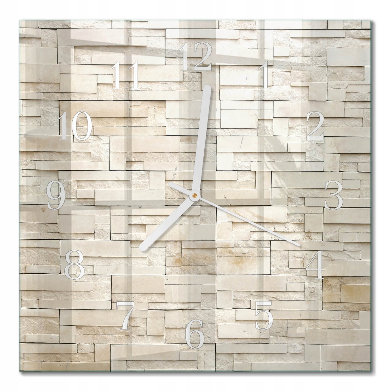 Čtvercový designový skleněný hodinový stroj s potiskem Kamenná zeď 30x30 cm