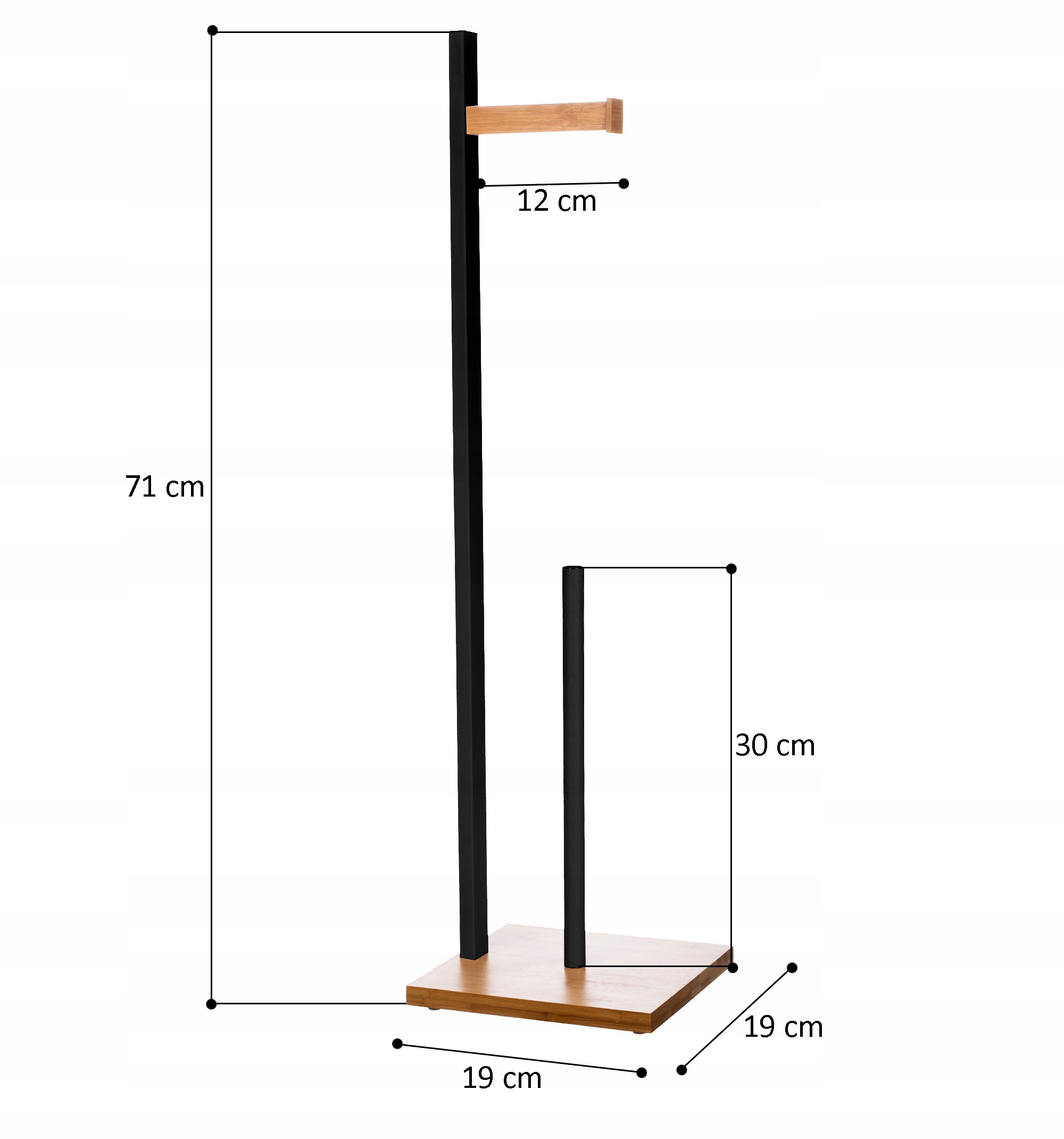 STOJAK ŁAZIENKOWY NA PAPIER TOALETOWY ZESTAW WC METALOWY CZARNY / BAMBUS Kod producenta 1124