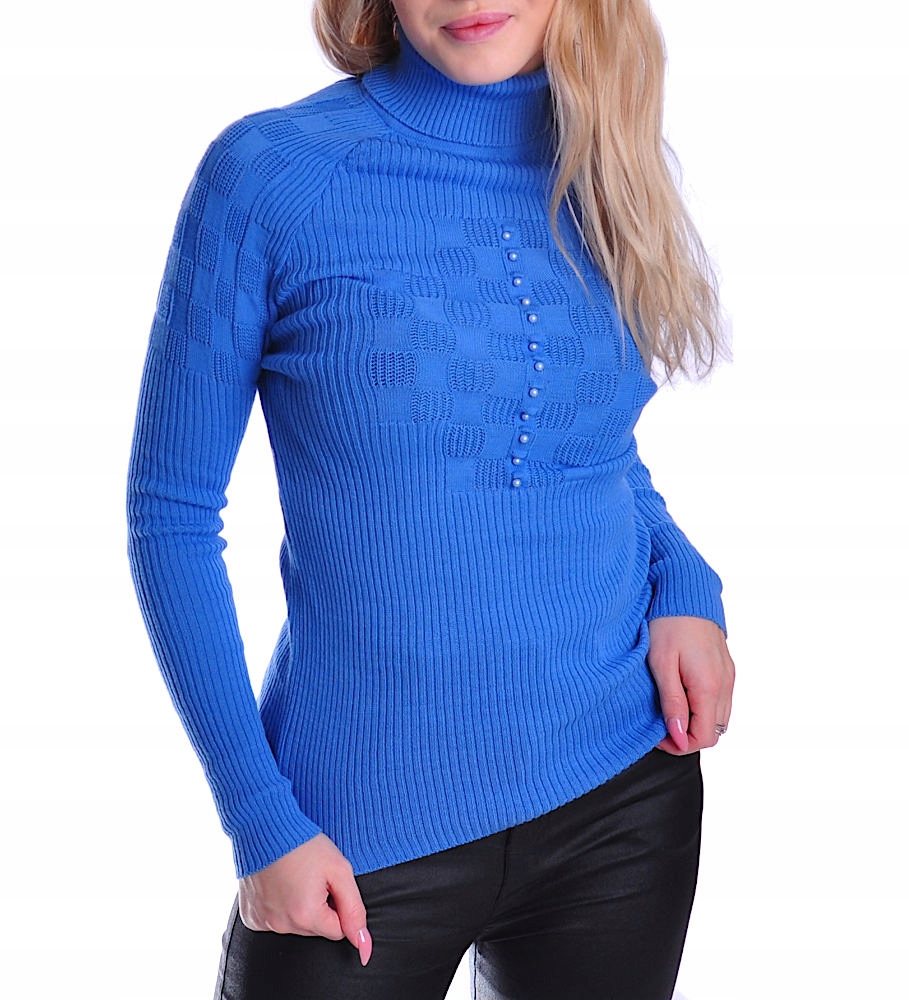 MODNY KOBIECY GOLF OVERSIZE Z PEREŁKAMI UB382 Rękaw długi rękaw