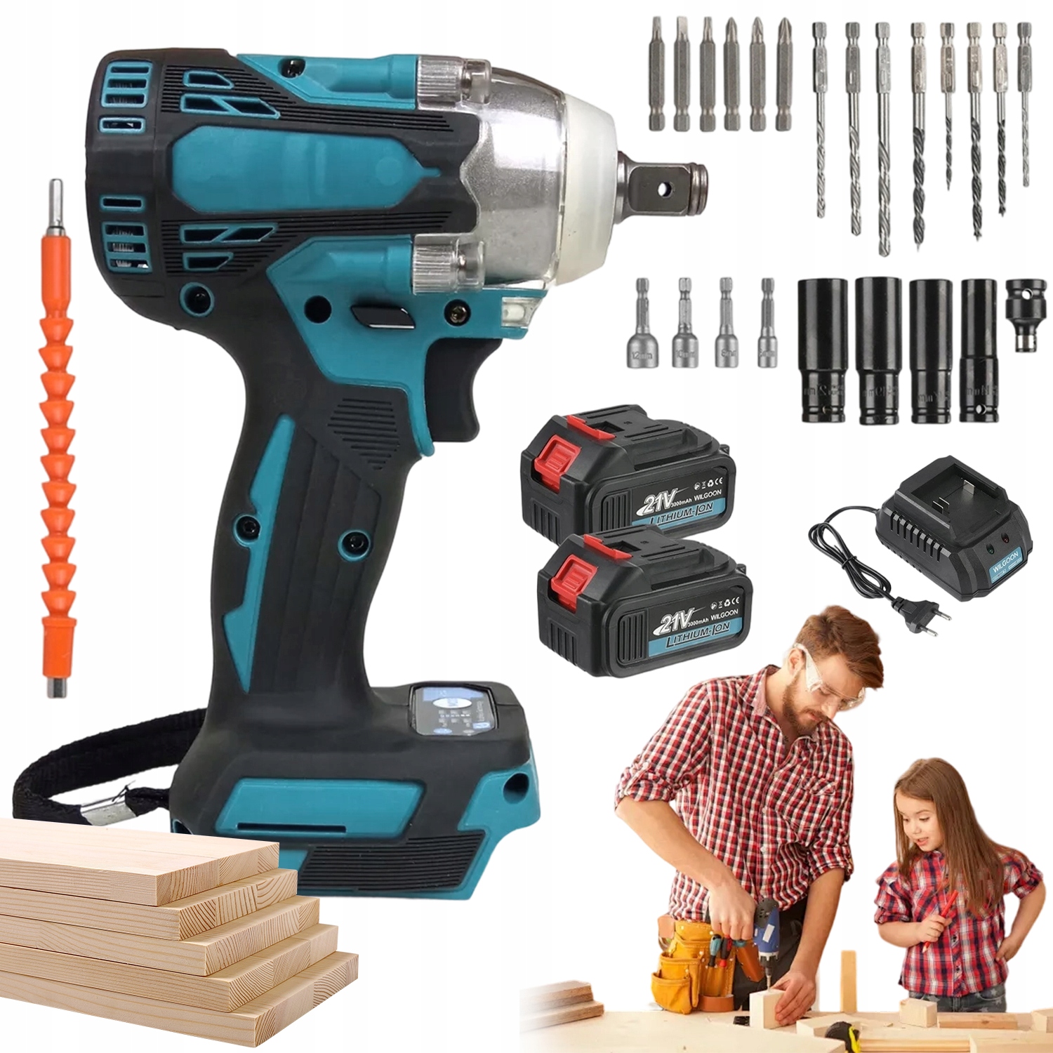 Akumulátorový Rázový Utahovák 300 Nm S Led Osvětlením Pro Opravu