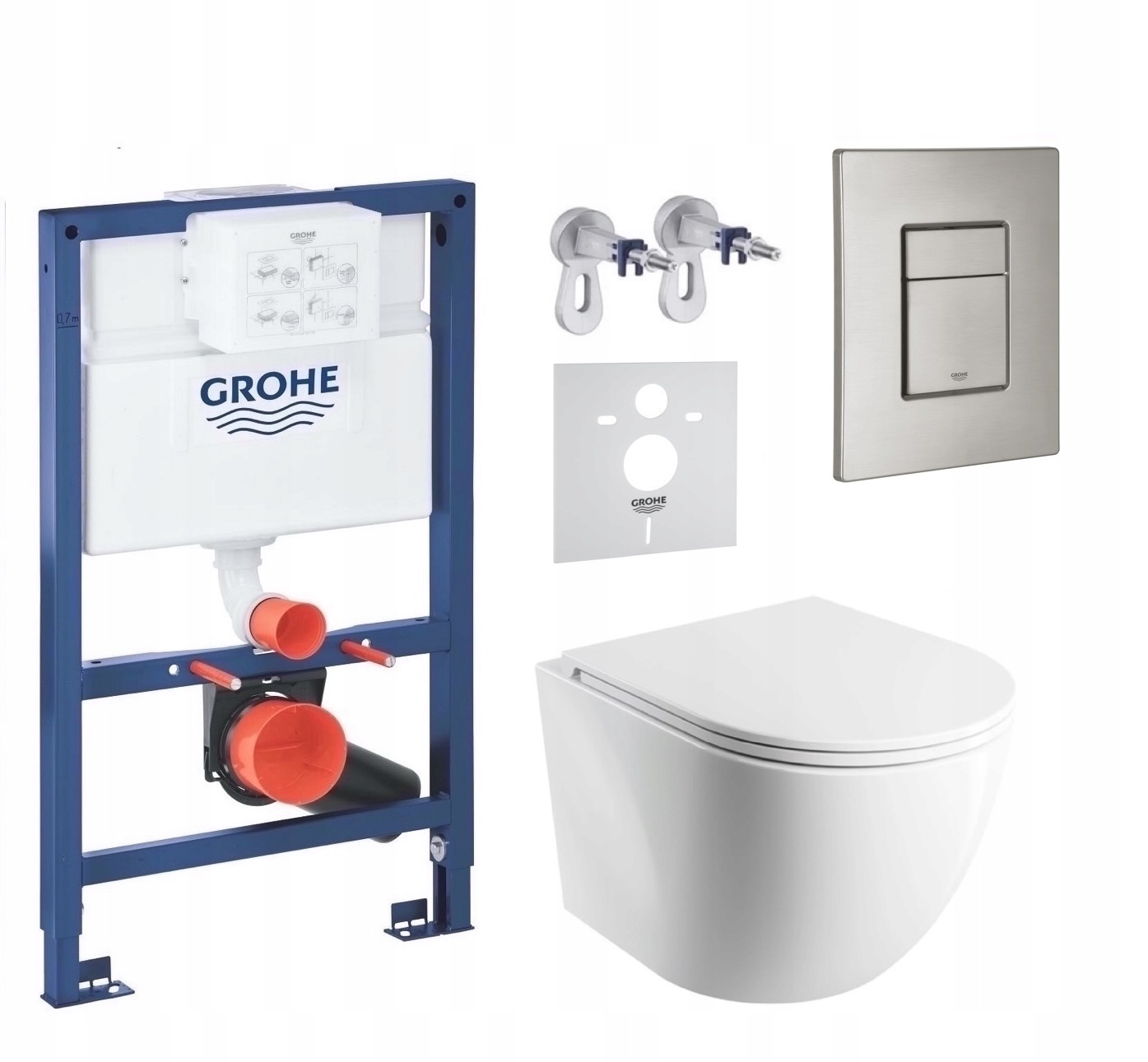Wc sada Grohe 820 mm s Wc misou Omnires Ottawacspmwbm a tlačidlom z ocele
