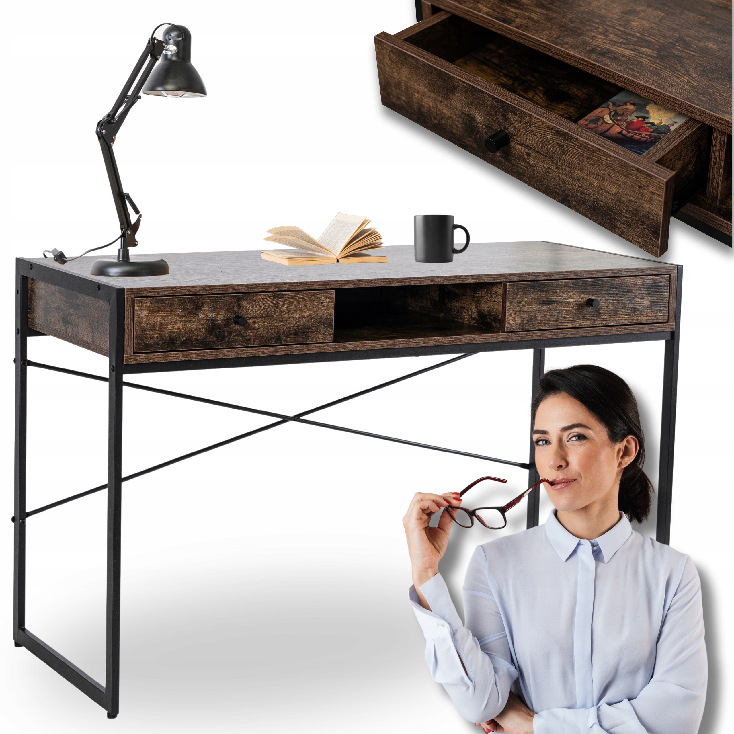 Kancelářský stůl Dub Černý Loft Industriální počítačový Step