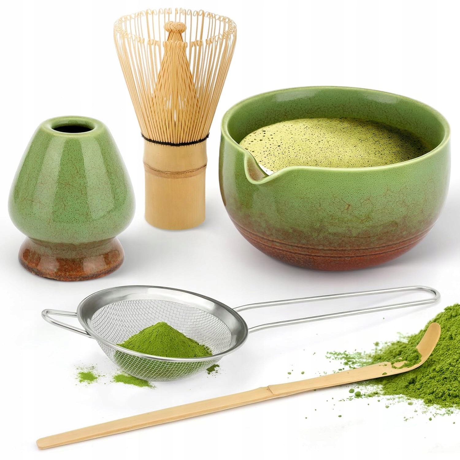 Levně Startovací Sada Matcha Čajová Sada Matcha Pro Čisticí Metlu 5V1