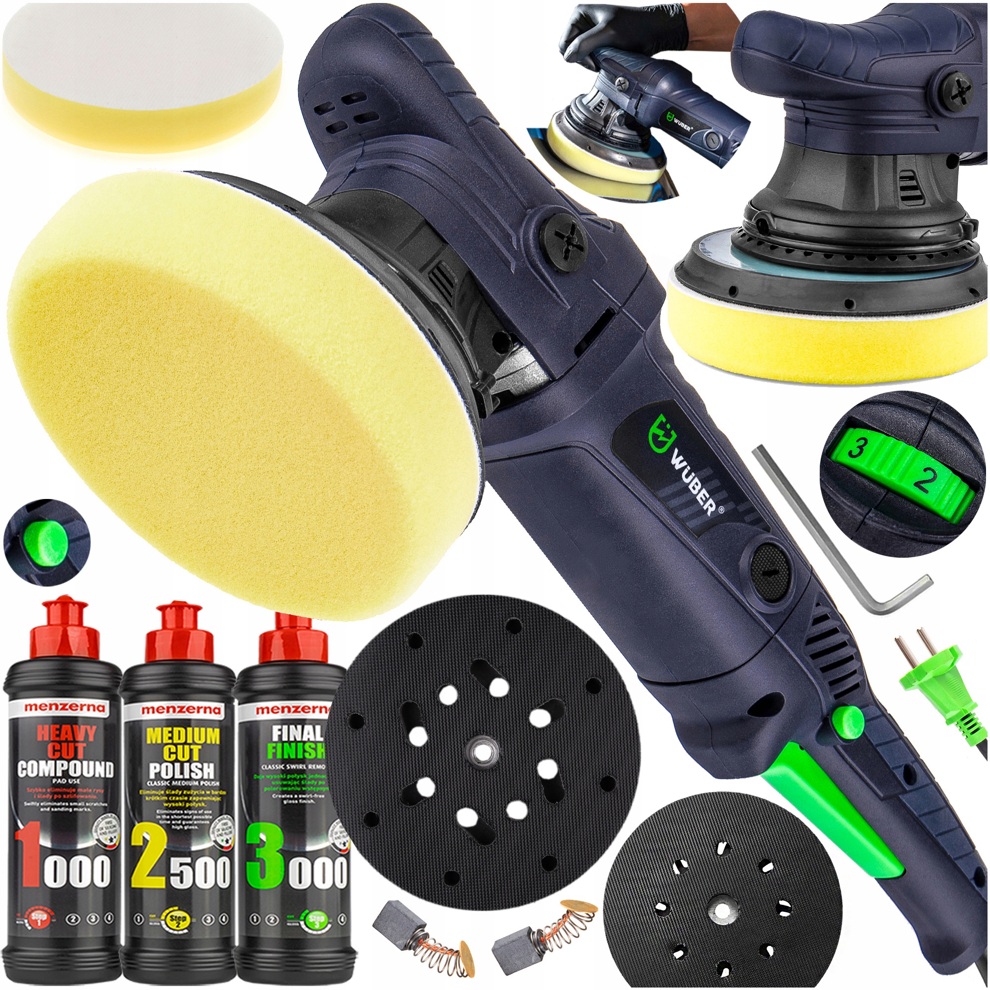 POLERKA SAMOCHODOWA 1500W MIMOŚRODOWA OSCYLACYJNA REGULACJA +PASTY MENZERNA