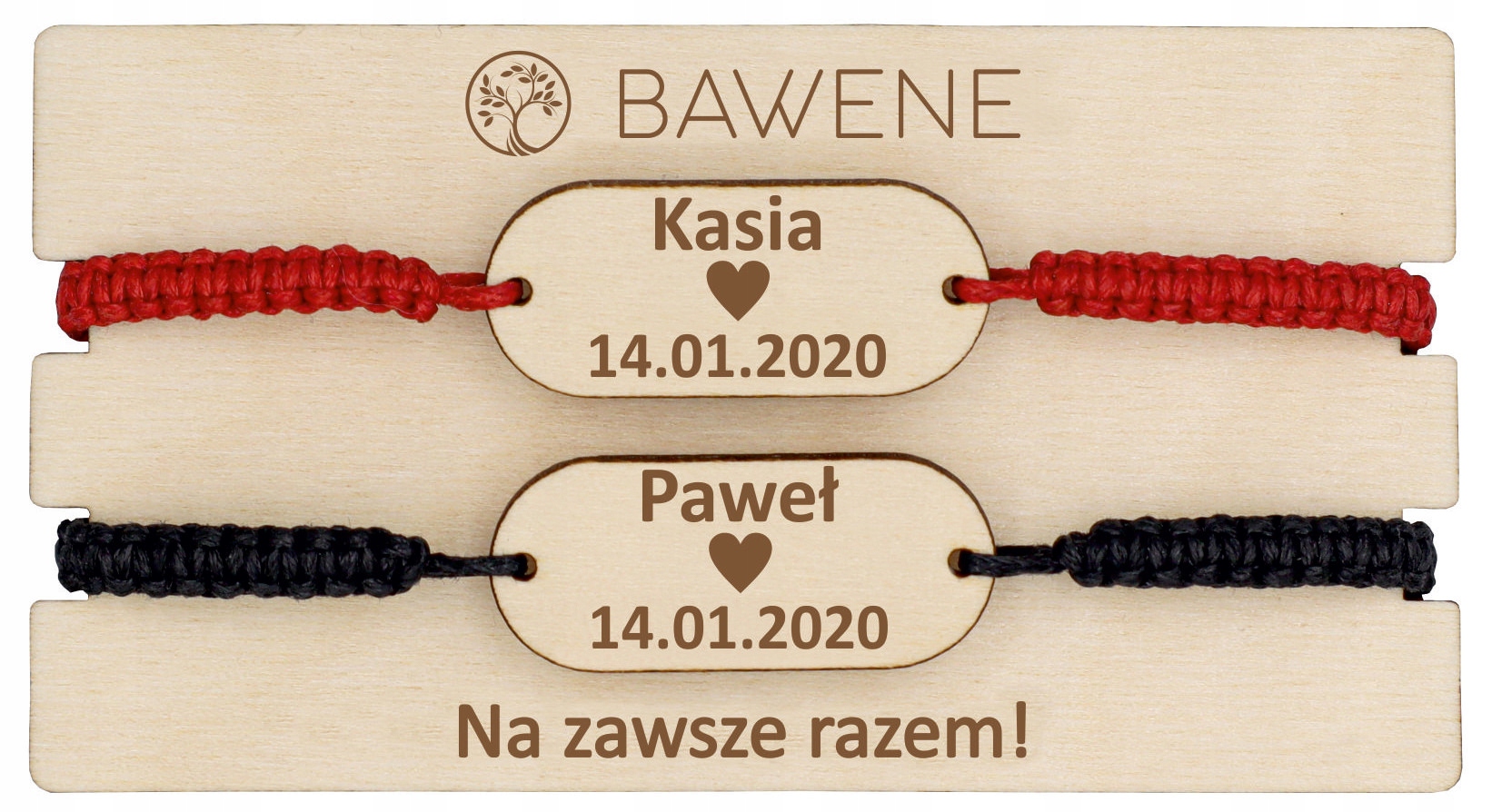 

Bransoletki dla Par imię data Grawer Plecione Love