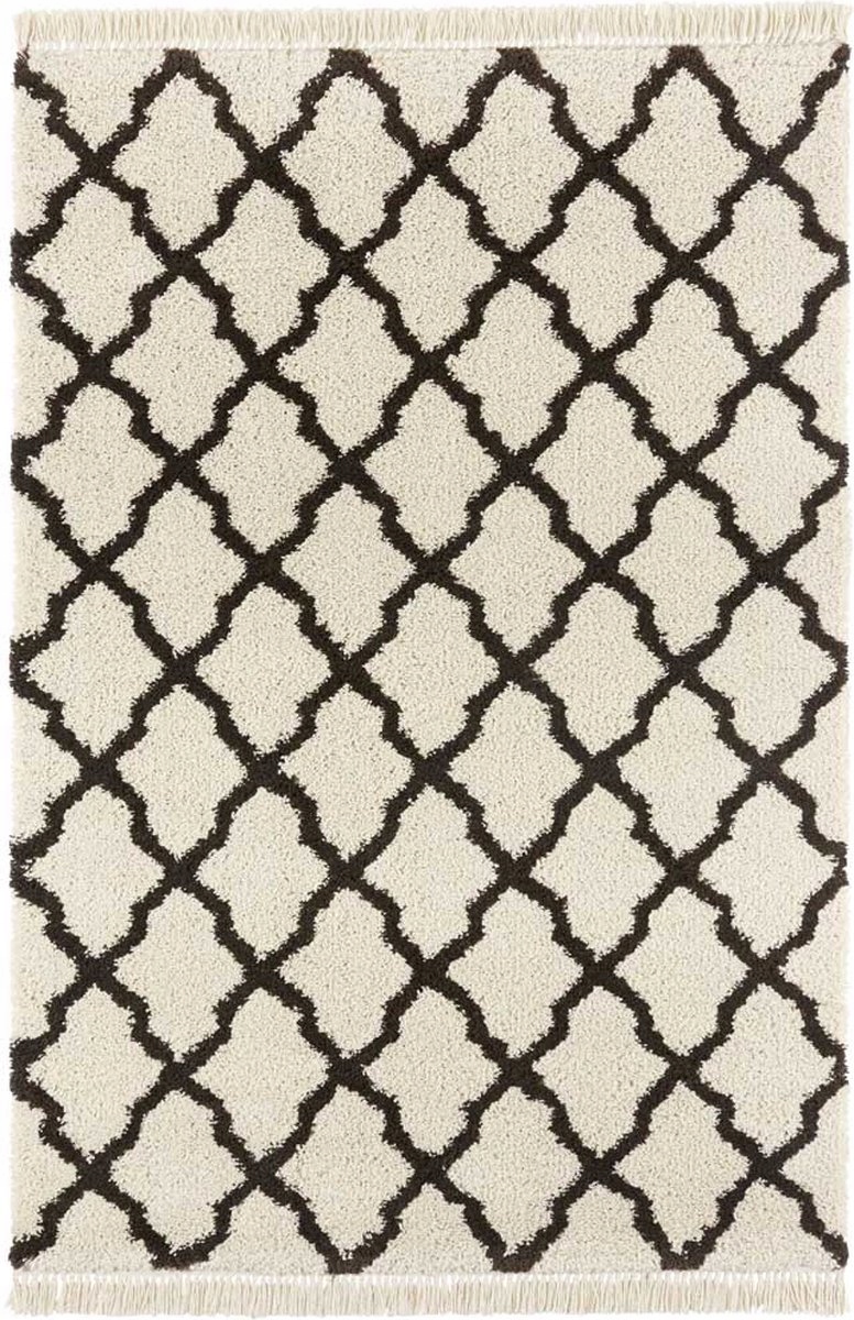 Krémově šedý hrubý koberec typu shaggy do obývacího pokoje, marocký vzor 120 x 170 cm