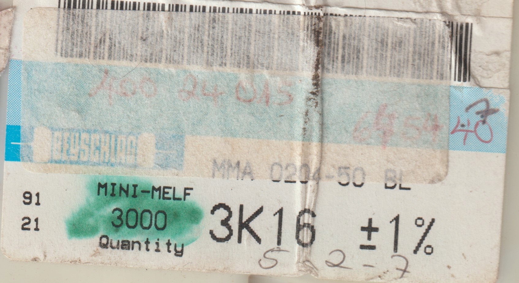 [100szt] 3K16 1% 50ppm rezystor Smd minimelf MMA0204 Beyschlag low noise